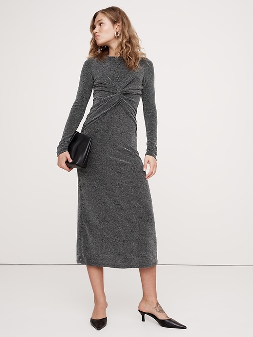 Sparkle Jersey Knit Twist Front Maxi Dress