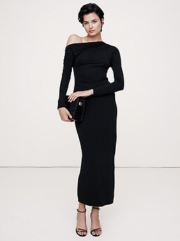 パーティードレス Asymmetrical Striped Knit Maxi Dress Long asymmetrical striped knit dress black black - Women