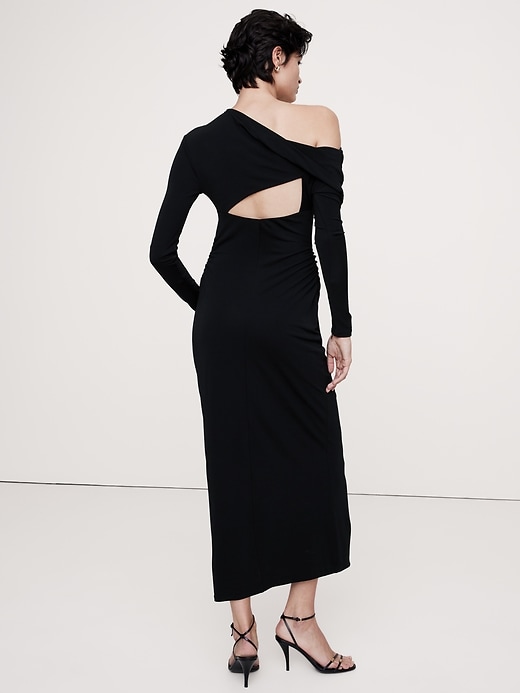 Jersey Knit Asymmetrical Draped Maxi Dress | Banana Republic
