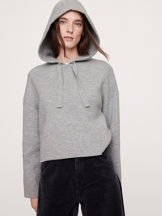 Double-Faced Cashmere Cropped Sweater Hoodie Banana Republic