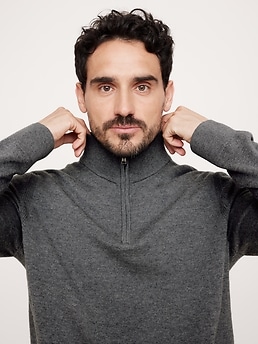 トップス ferrante / half zip wool knit sweater M Ferrante: Serafino Quarter Zip Sweater - Blue | Gotengo Menswear