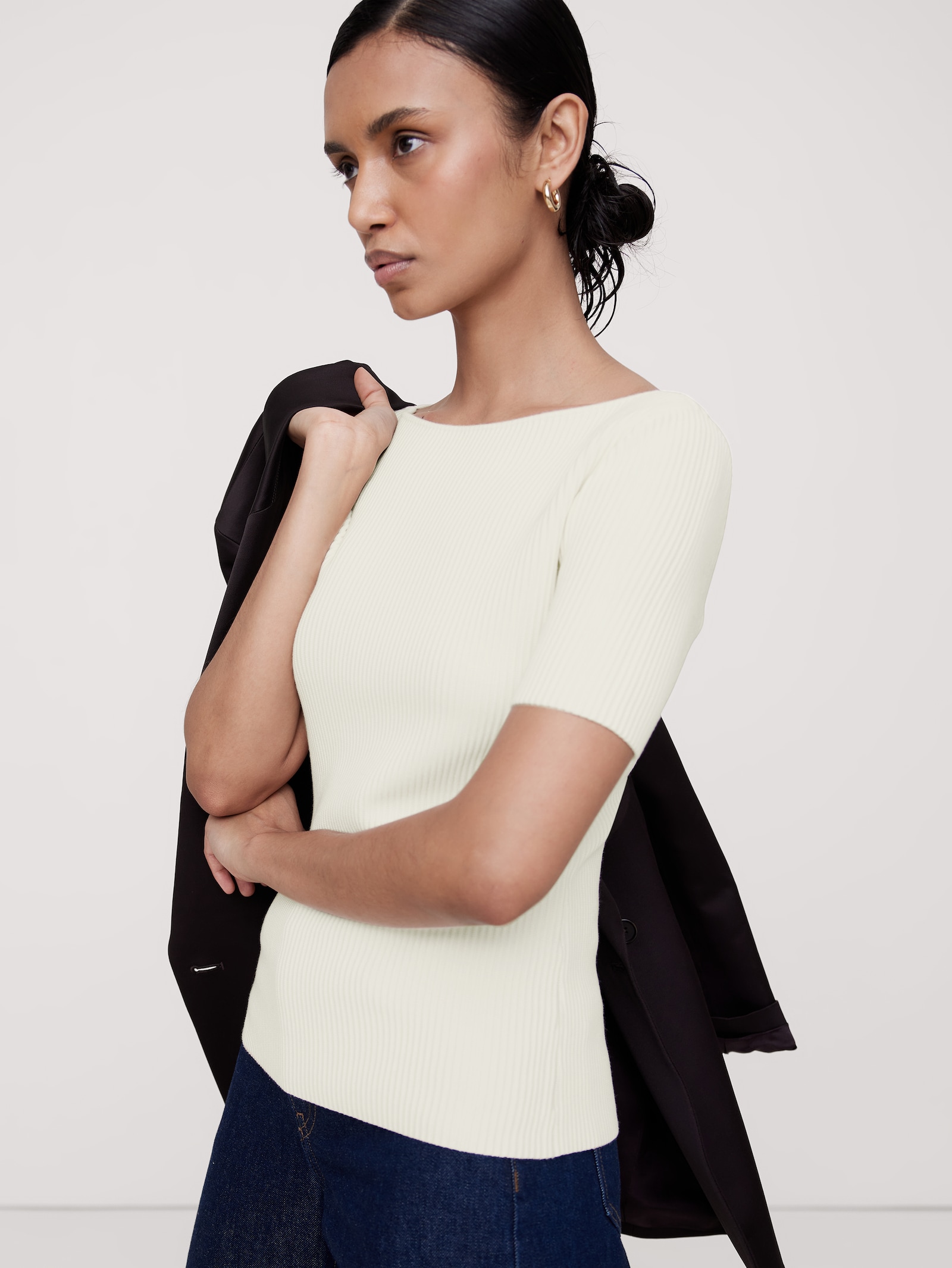 トップス boat neck lib knit セーター ニット saby/サバイ/MILANO LIB BOAT NECK BORDER KNIT