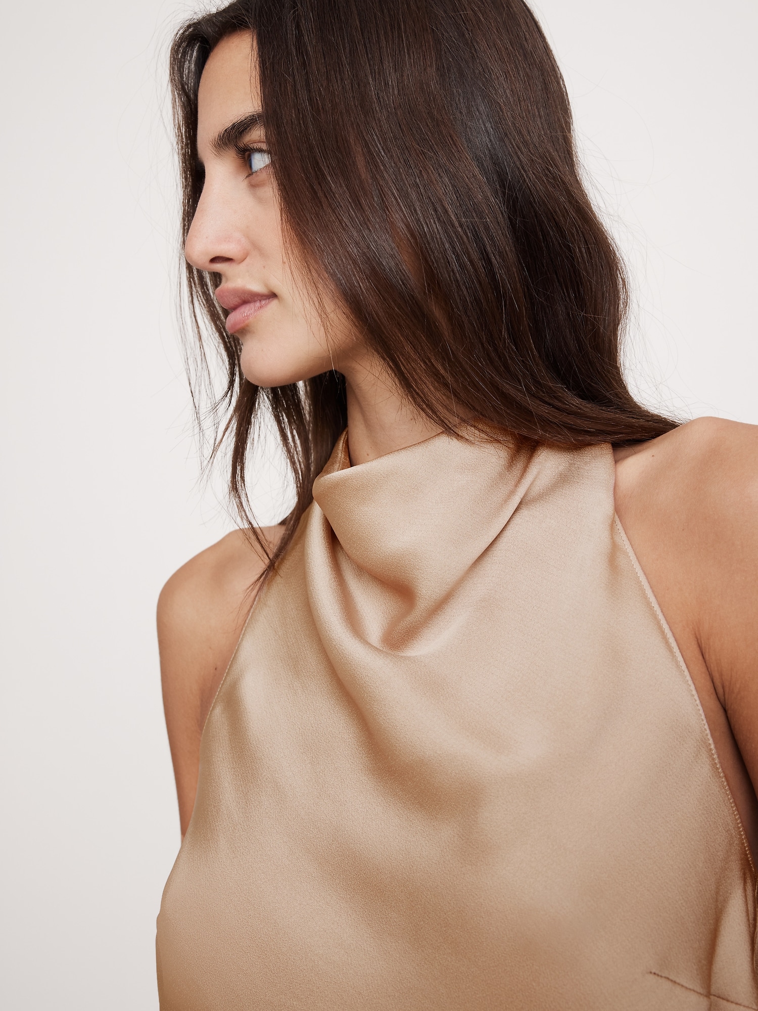 Hammered Satin Cowl-Neck Top