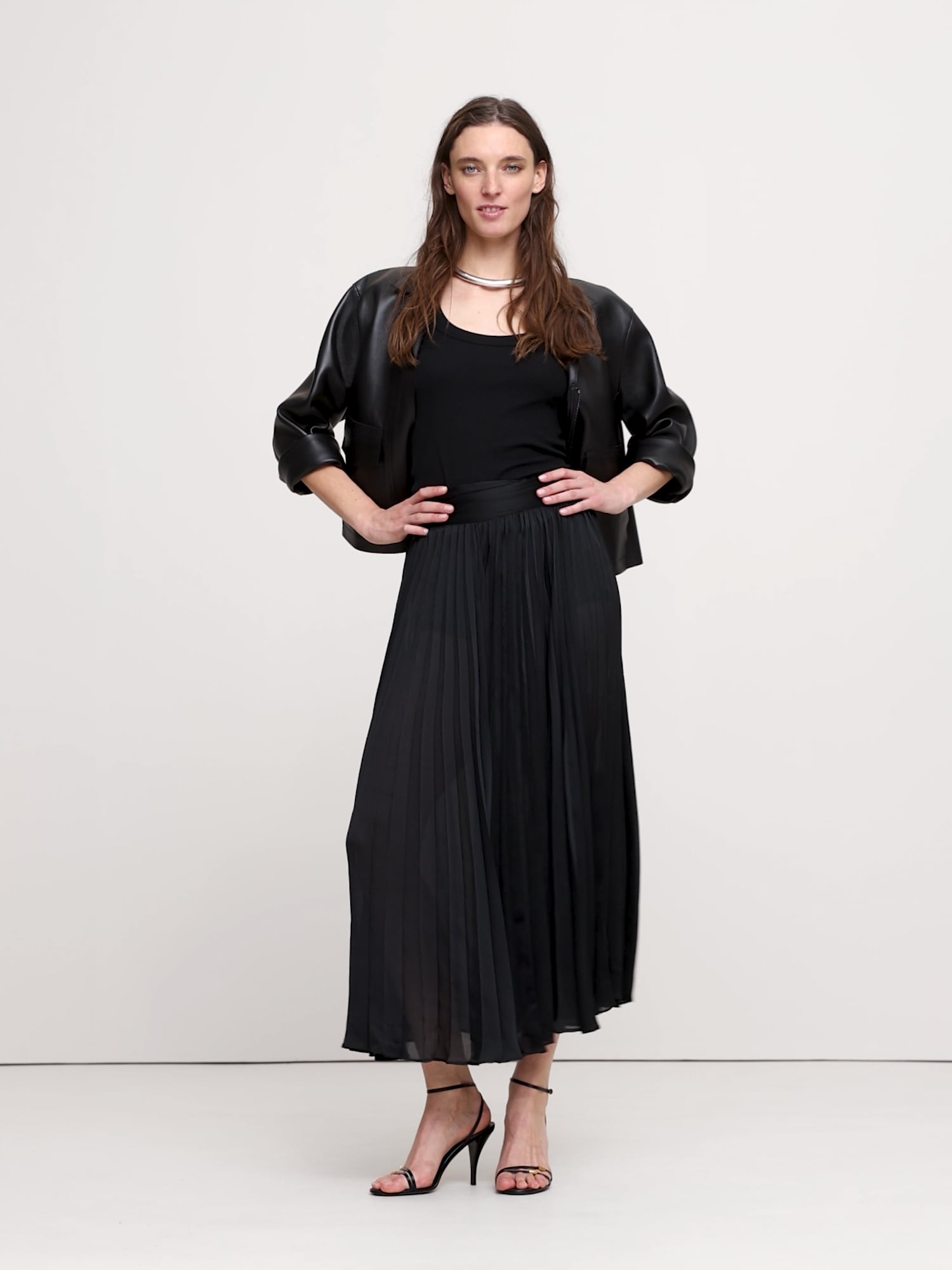 Image number 2 showing, Crinkle Satin Pleated Midi Skirt