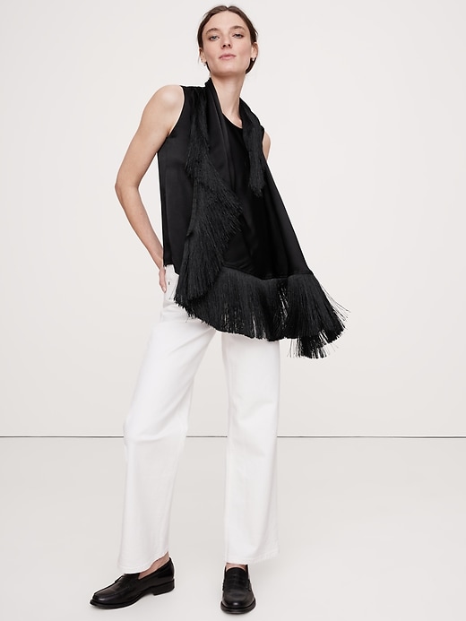 Silky-Crepe Fringe Top | Banana Republic