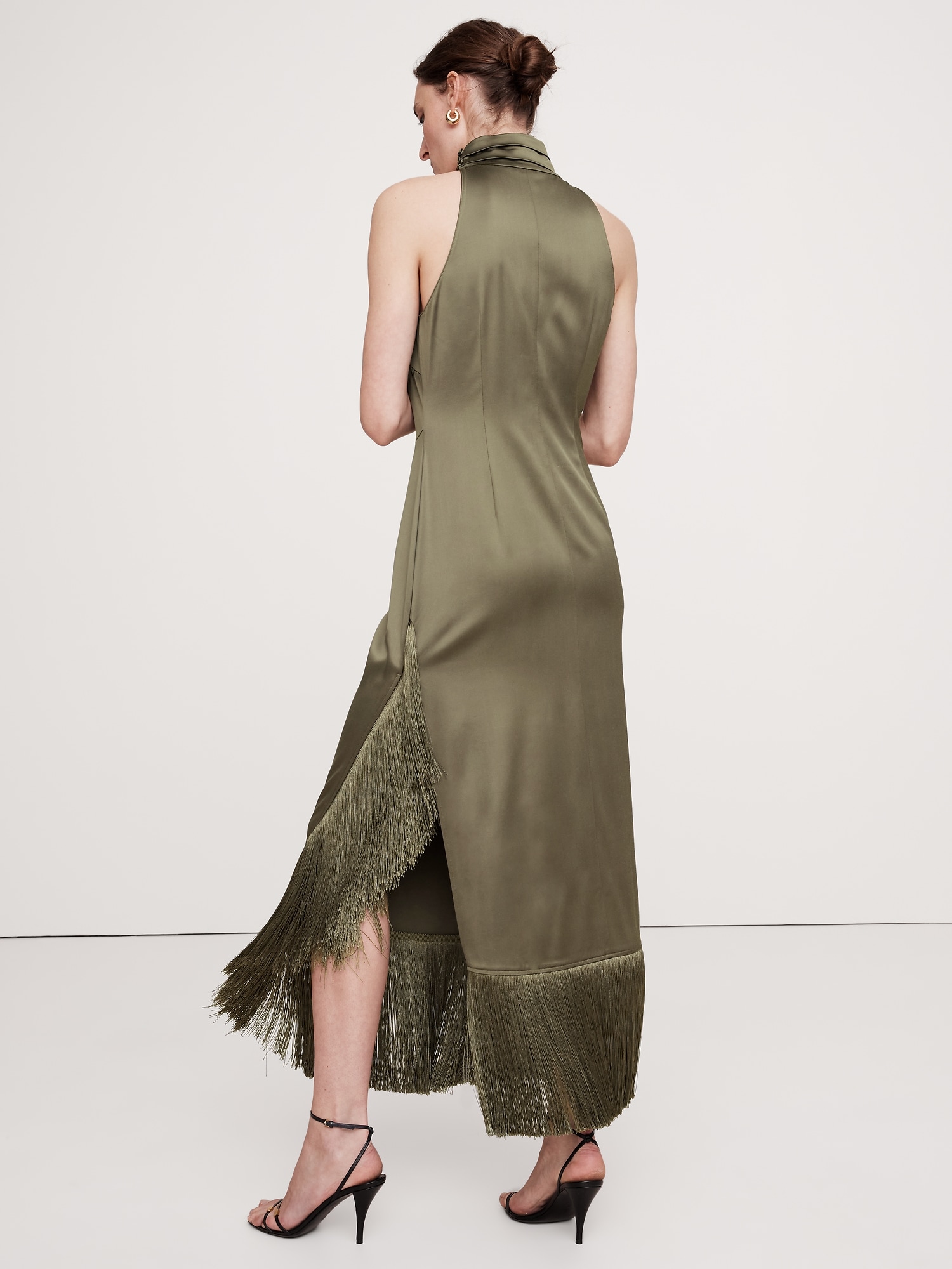 Fringe Satin Maxi Dress