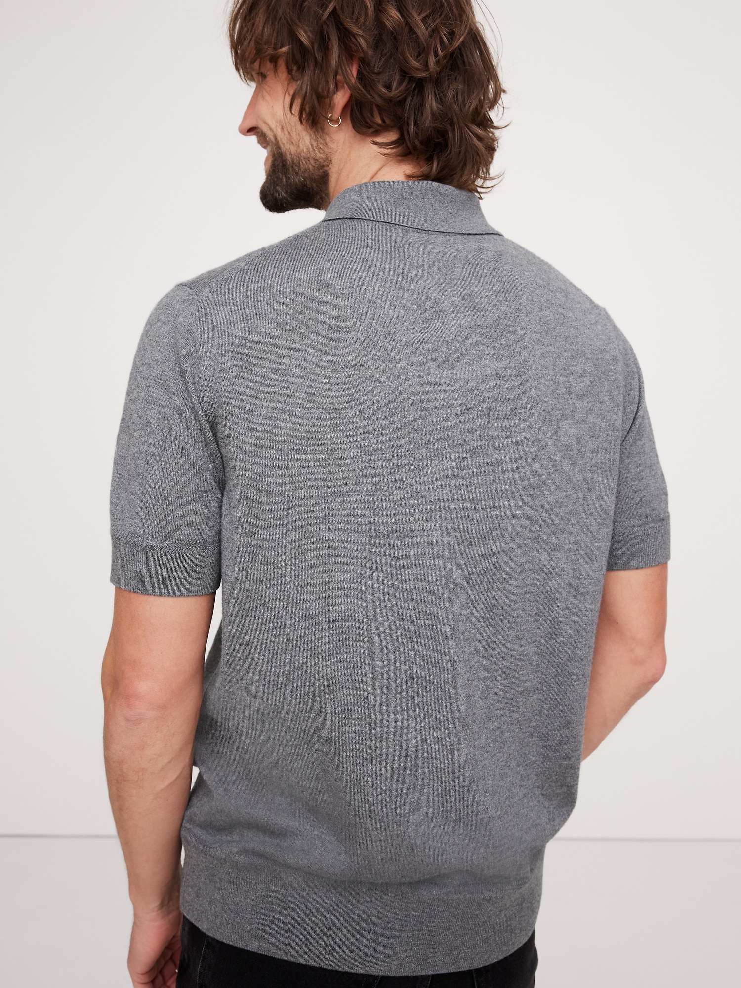 Cashmere-Silk Short-Sleeve Sweater Polo