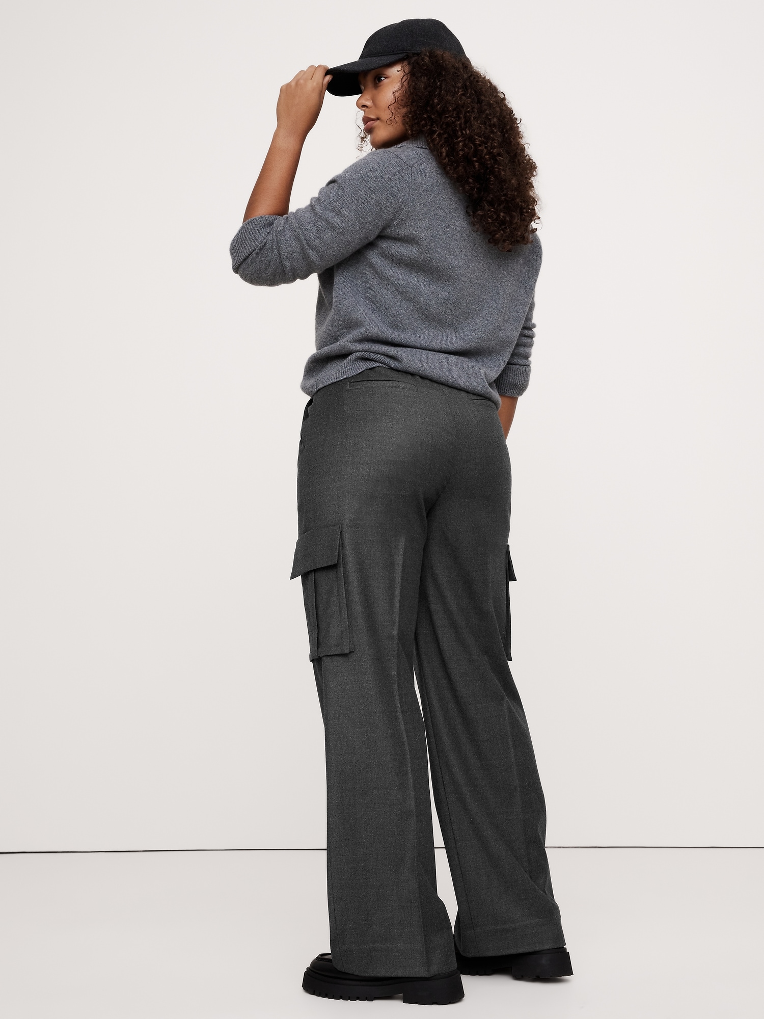 Pantalon cargo à taille extensible en flanelle de laine légère