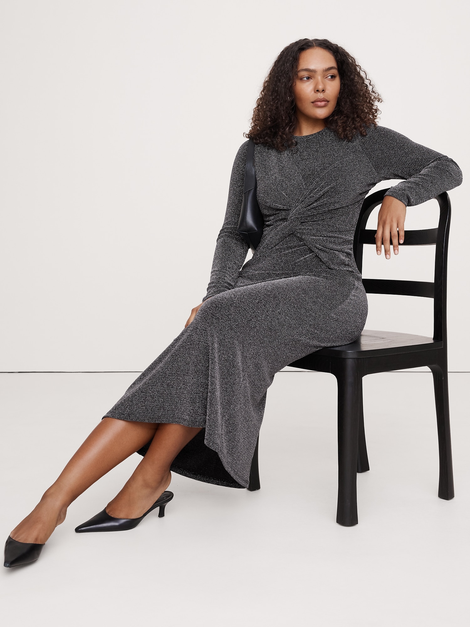 Sparkle Jersey Knit Twist-Front Maxi Dress