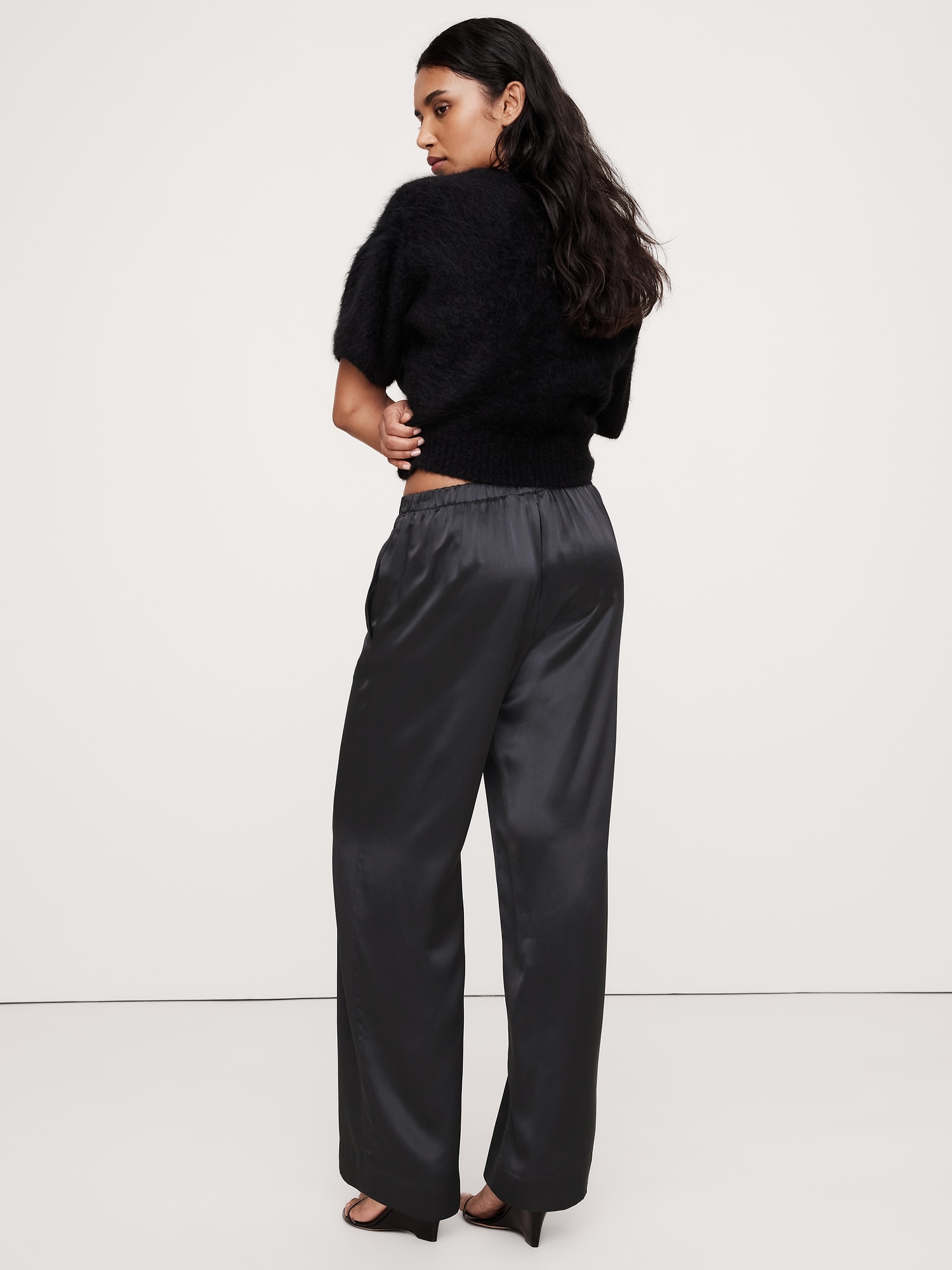 Pull-On Wide-Leg Silk Pant