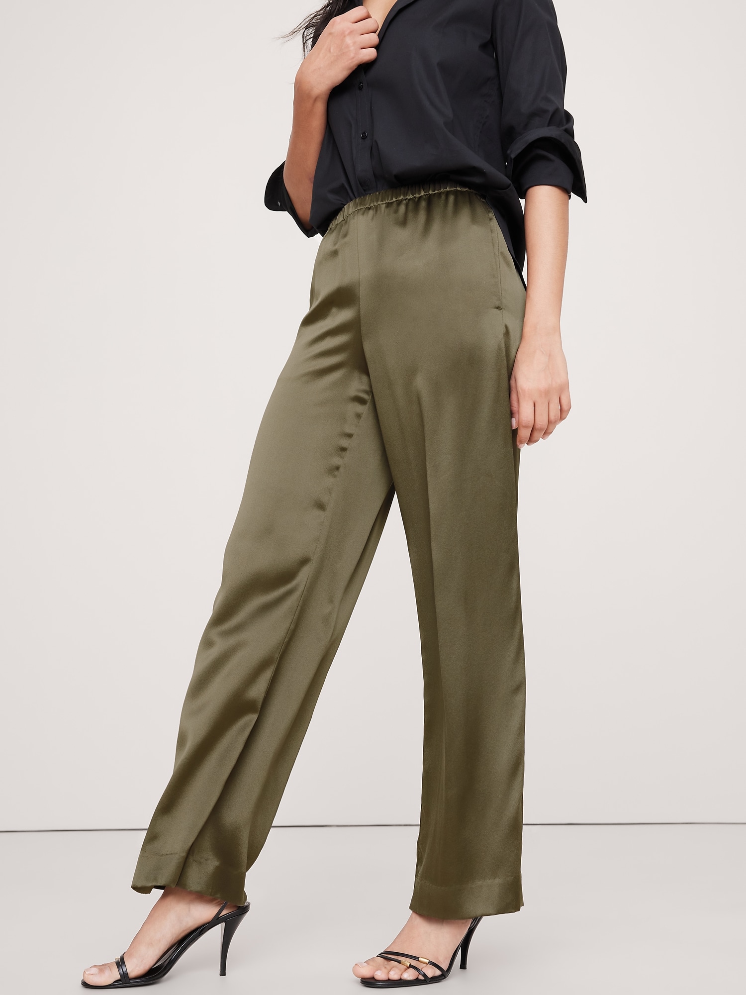 Pull-On Wide-Leg Silk Pant