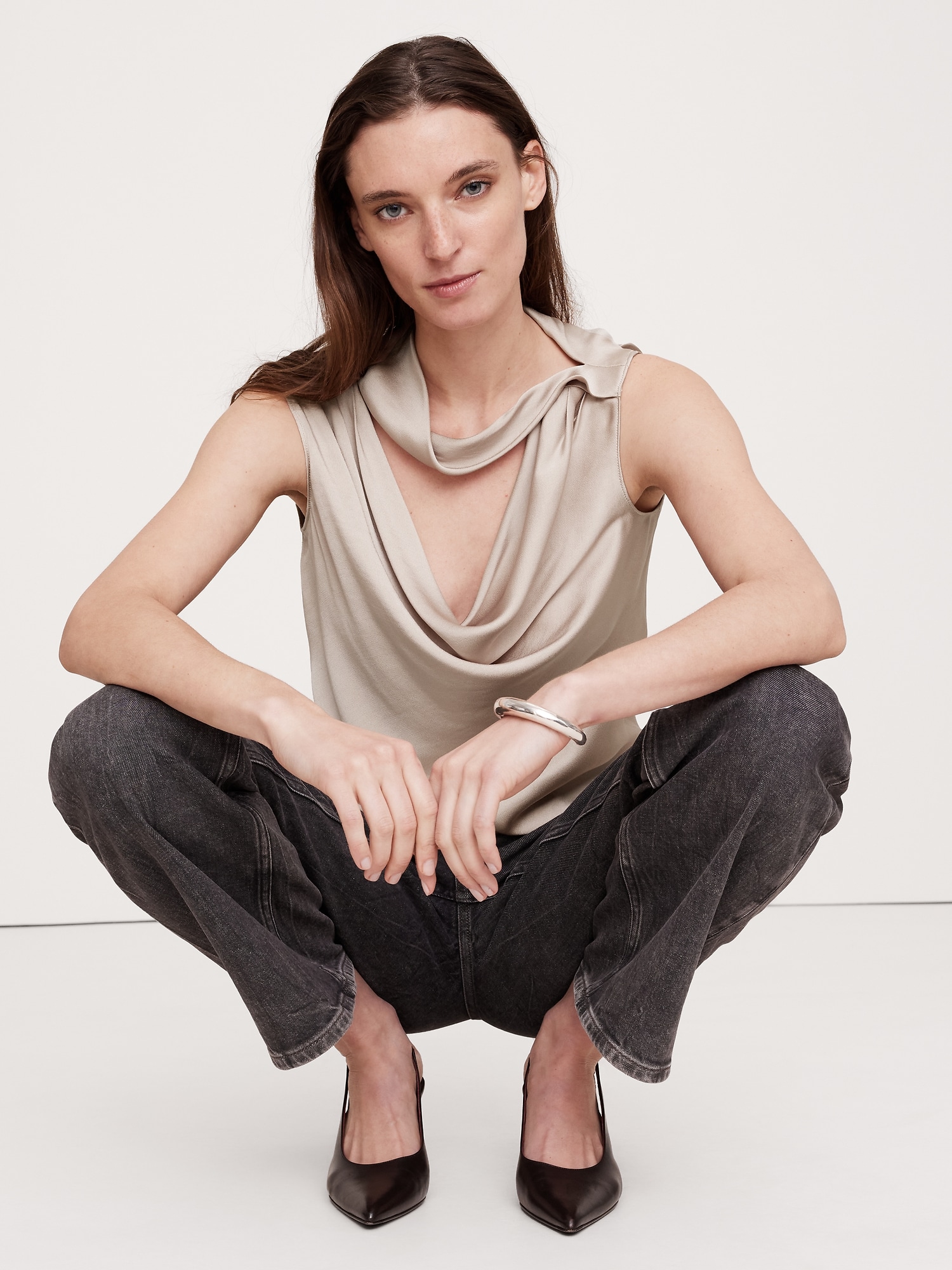 Hammered Satin Cowl-Neck Tank