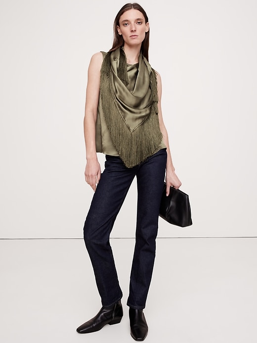 Silky-Crepe Fringe Top | Banana Republic