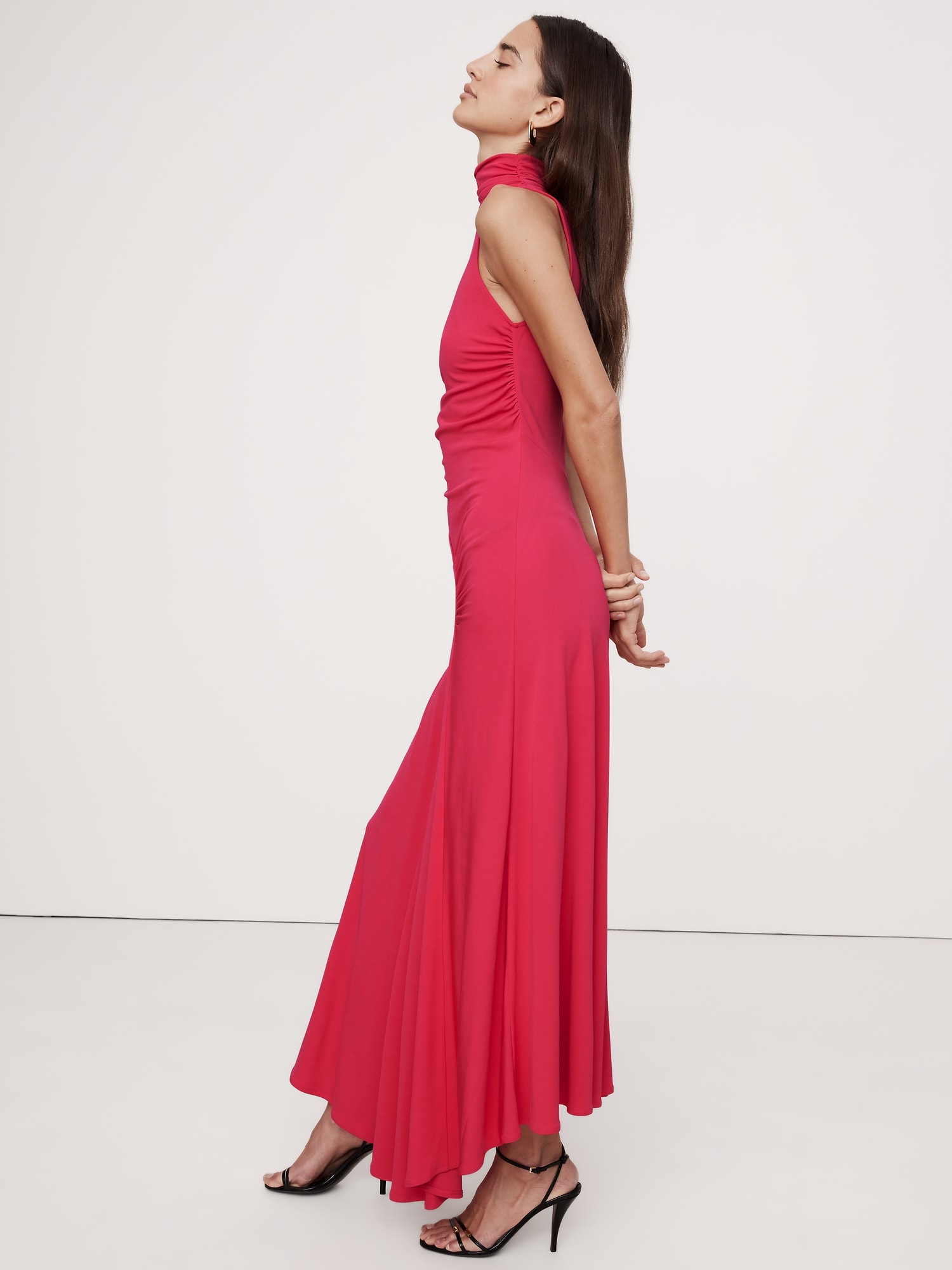 Jersey Knit Mock-Neck Maxi Dress