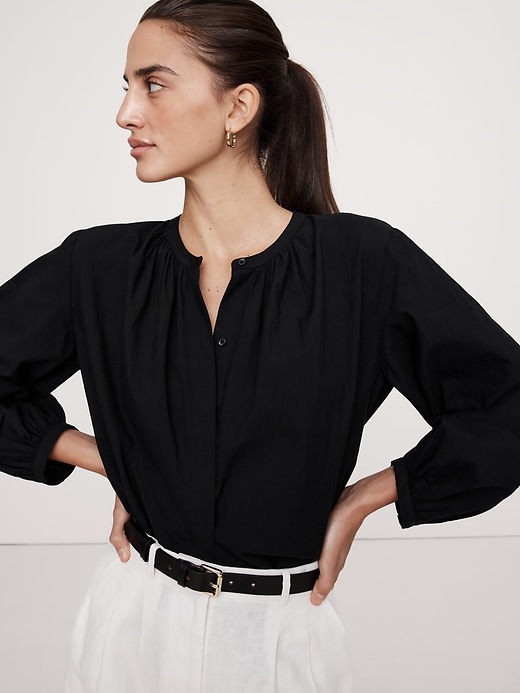 Cotton Voile Shirred Blouse | Banana Republic