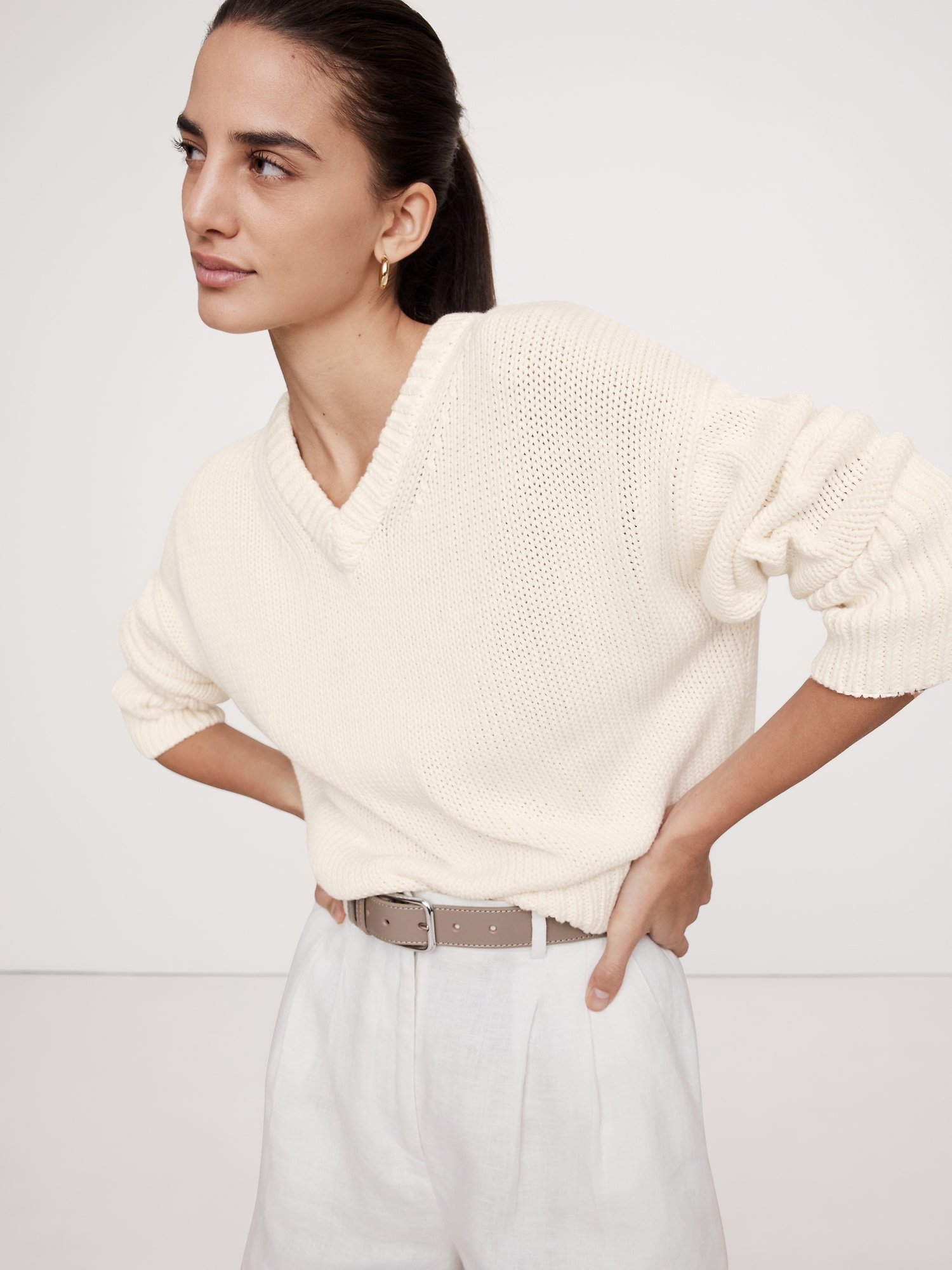 Oversized Cotton V-Neck Sweater