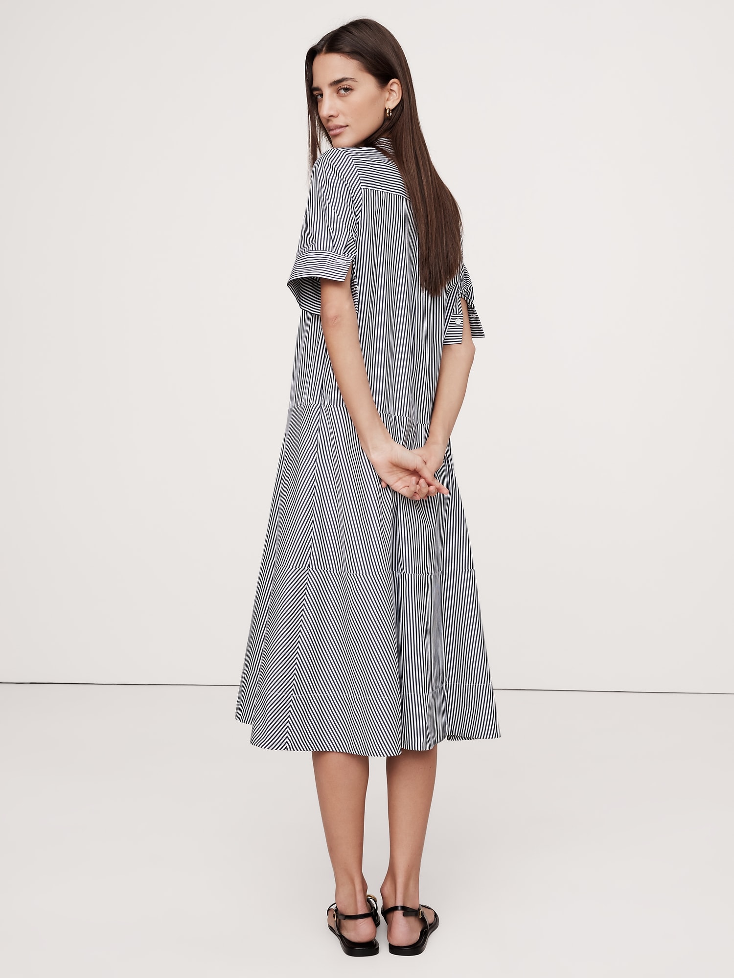 Poplin Tuxedo-Front Midi Dress