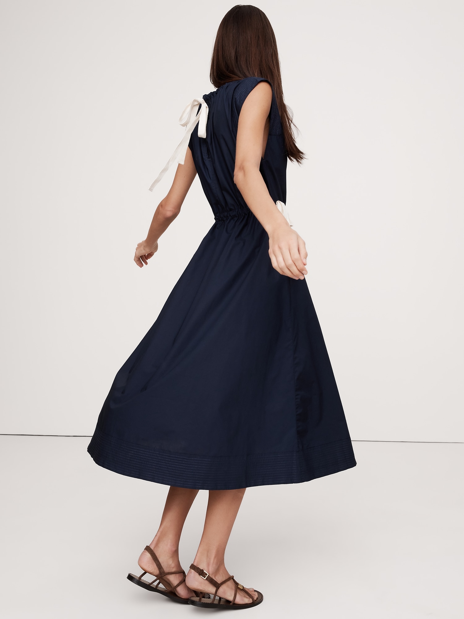 Poplin Tie-Waist Midi Dress