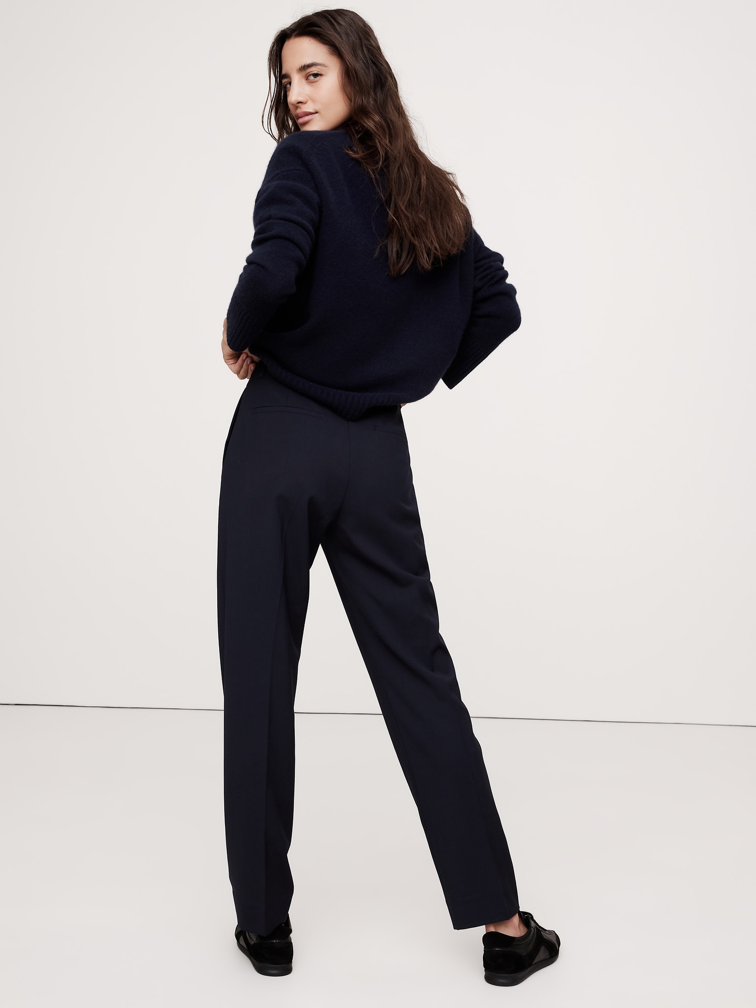 High-Rise Slim Italian Wool Ankle Pant