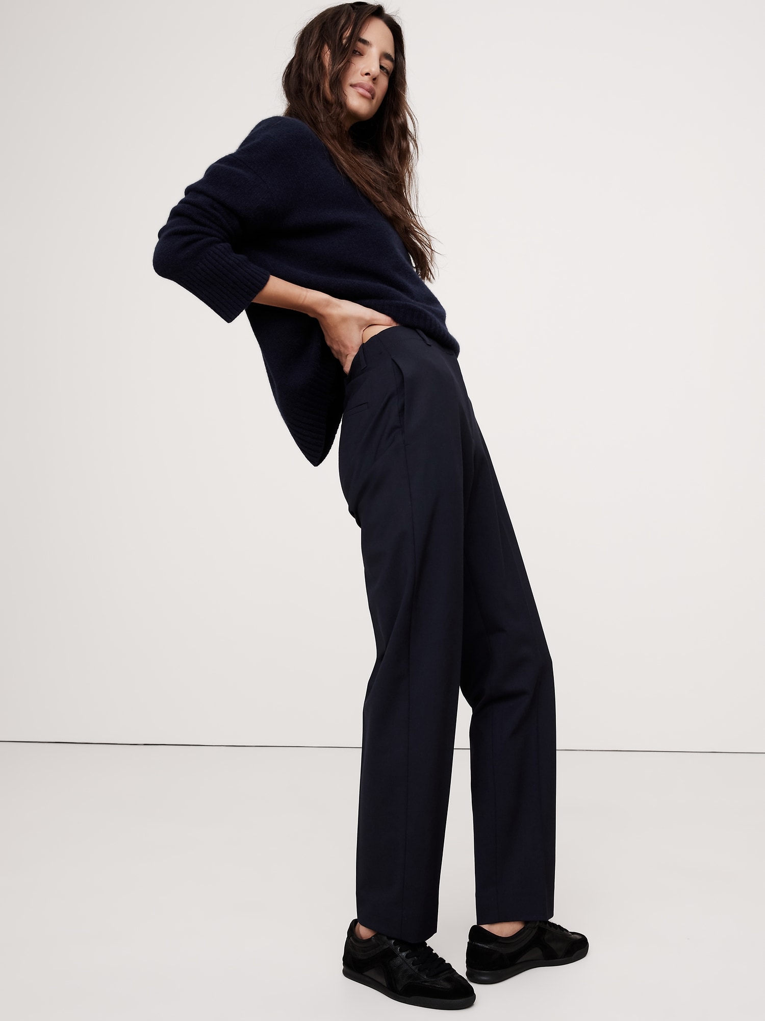 High-Rise Slim Italian Wool Ankle Pant