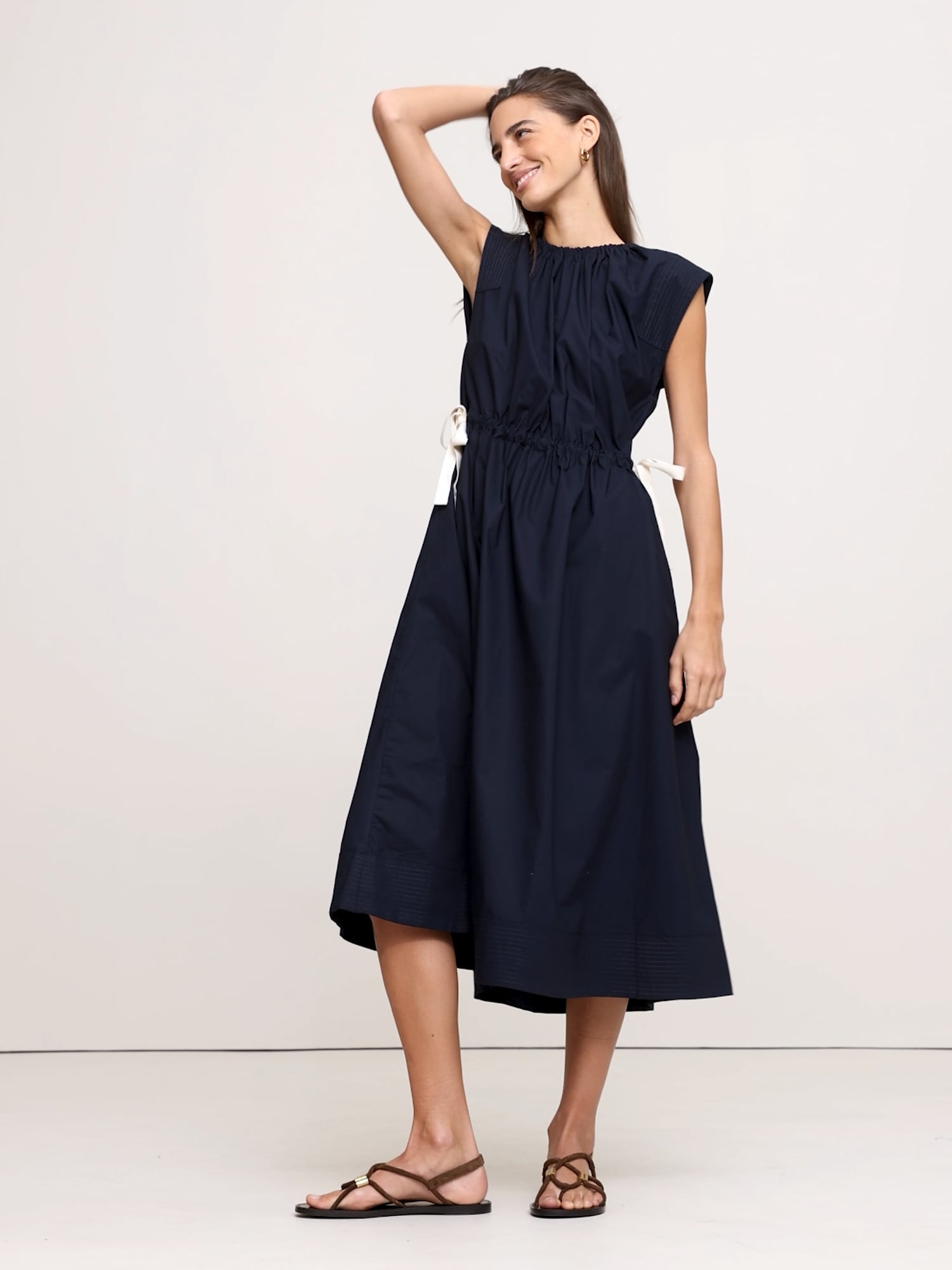 Image number 2 showing, Cotton Poplin Tie-Waist Midi Dress