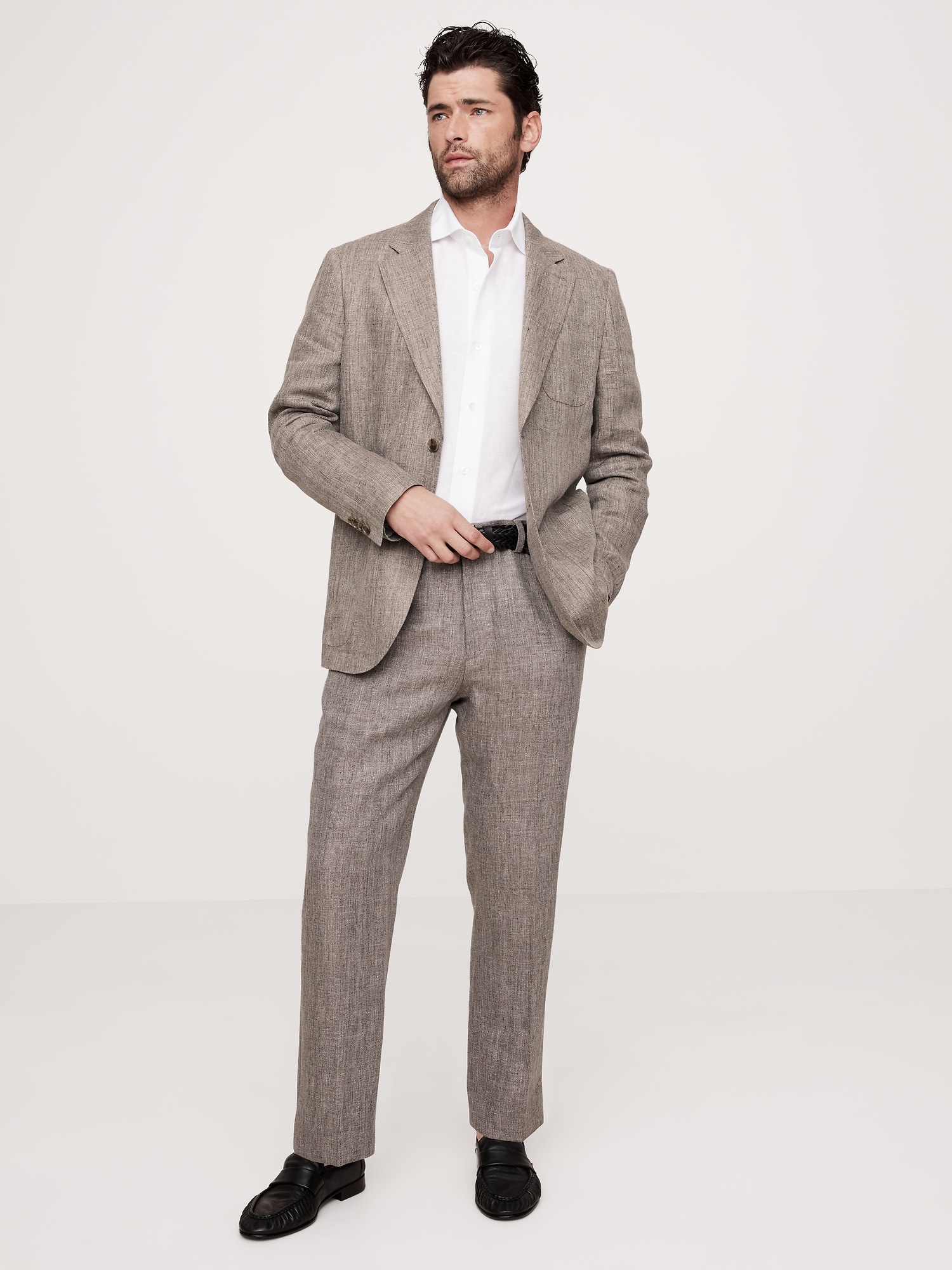 Herringbone Linen Straight Suit Pant