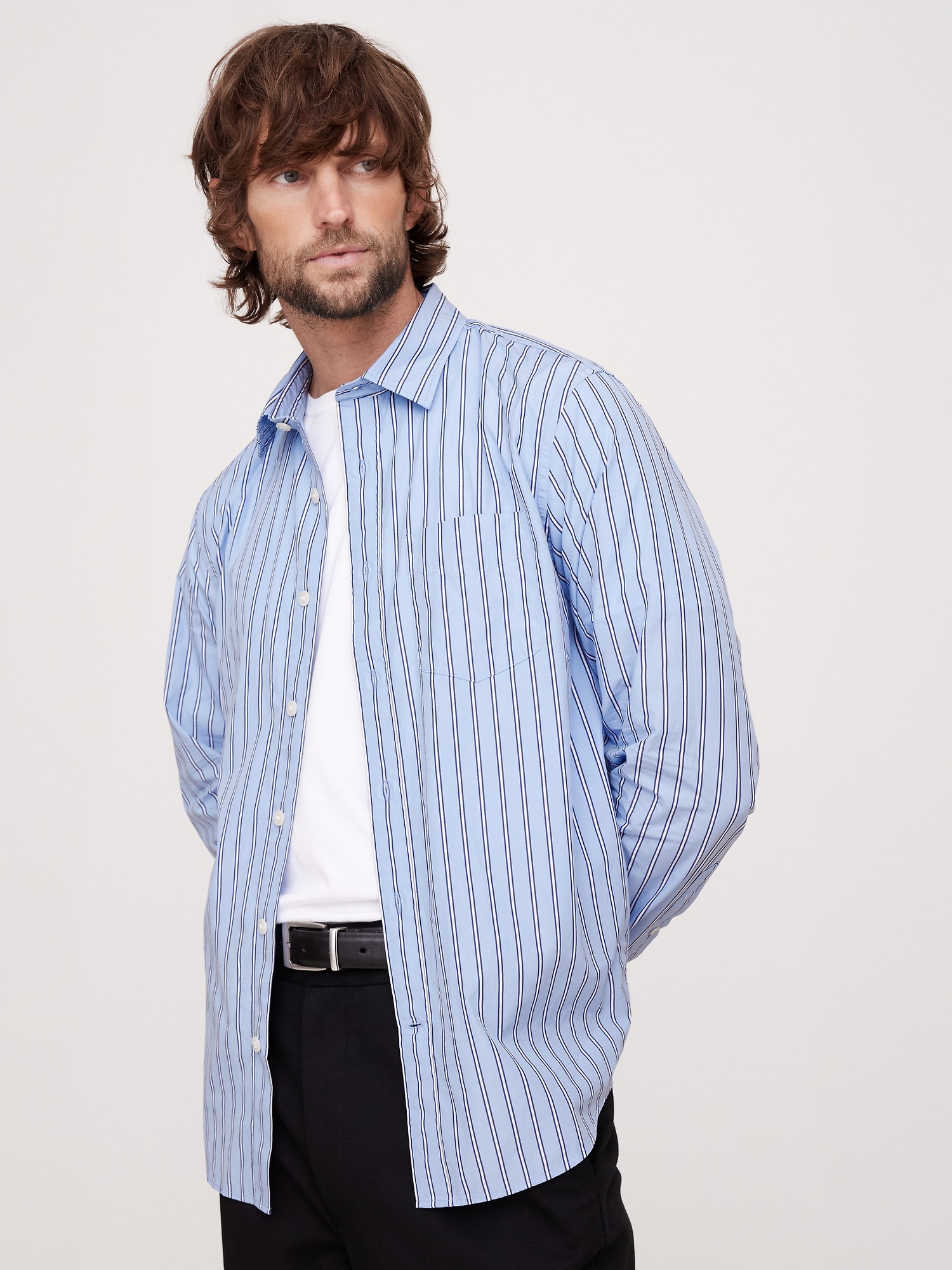 Standard-Fit Washed Cotton Poplin Shirt