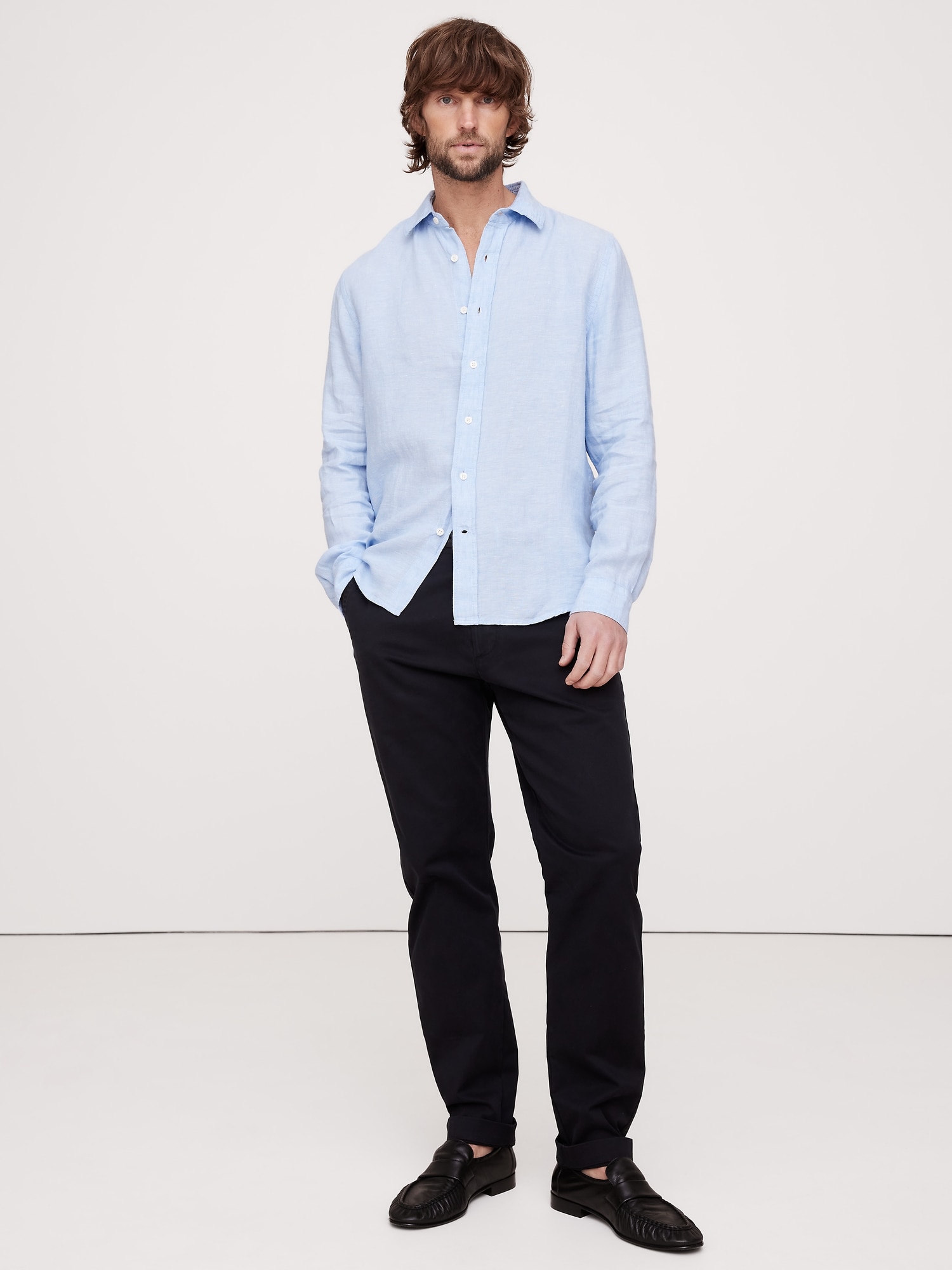 Standard-Fit Linen Shirt - Blue