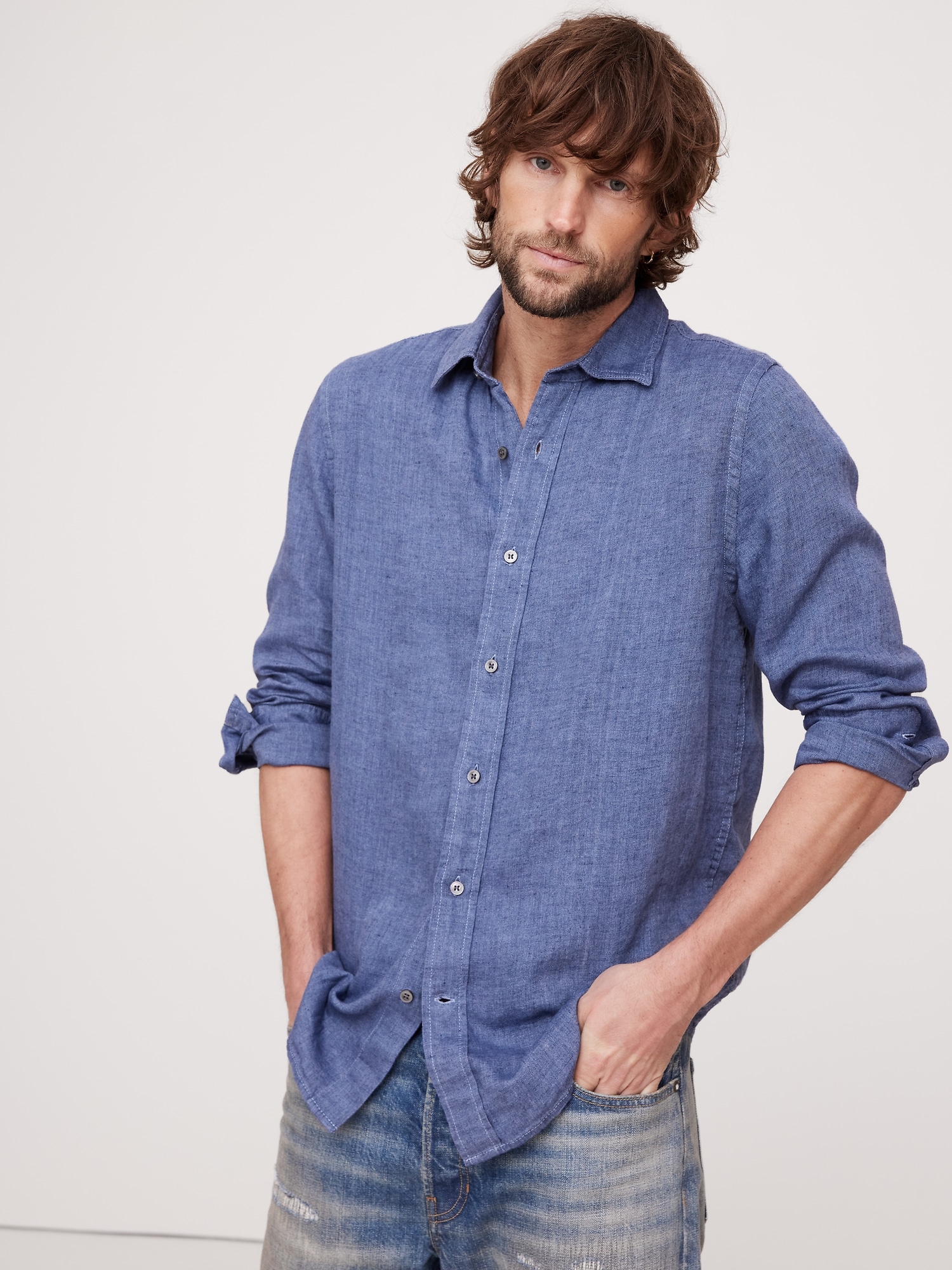 Standard-Fit Linen Shirt - Blue