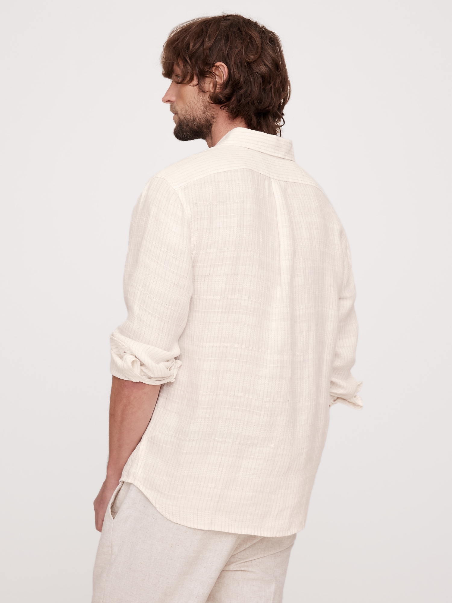 Texture-Stripe Linen Shirt