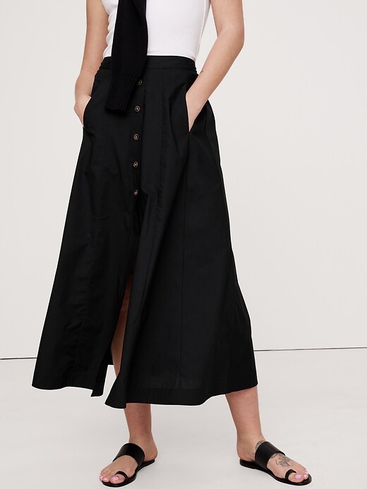 【BAON】Retyu banding button cotton long skirt Cotton Poplin Button-Down Long Midi Skirt | Banana Republic