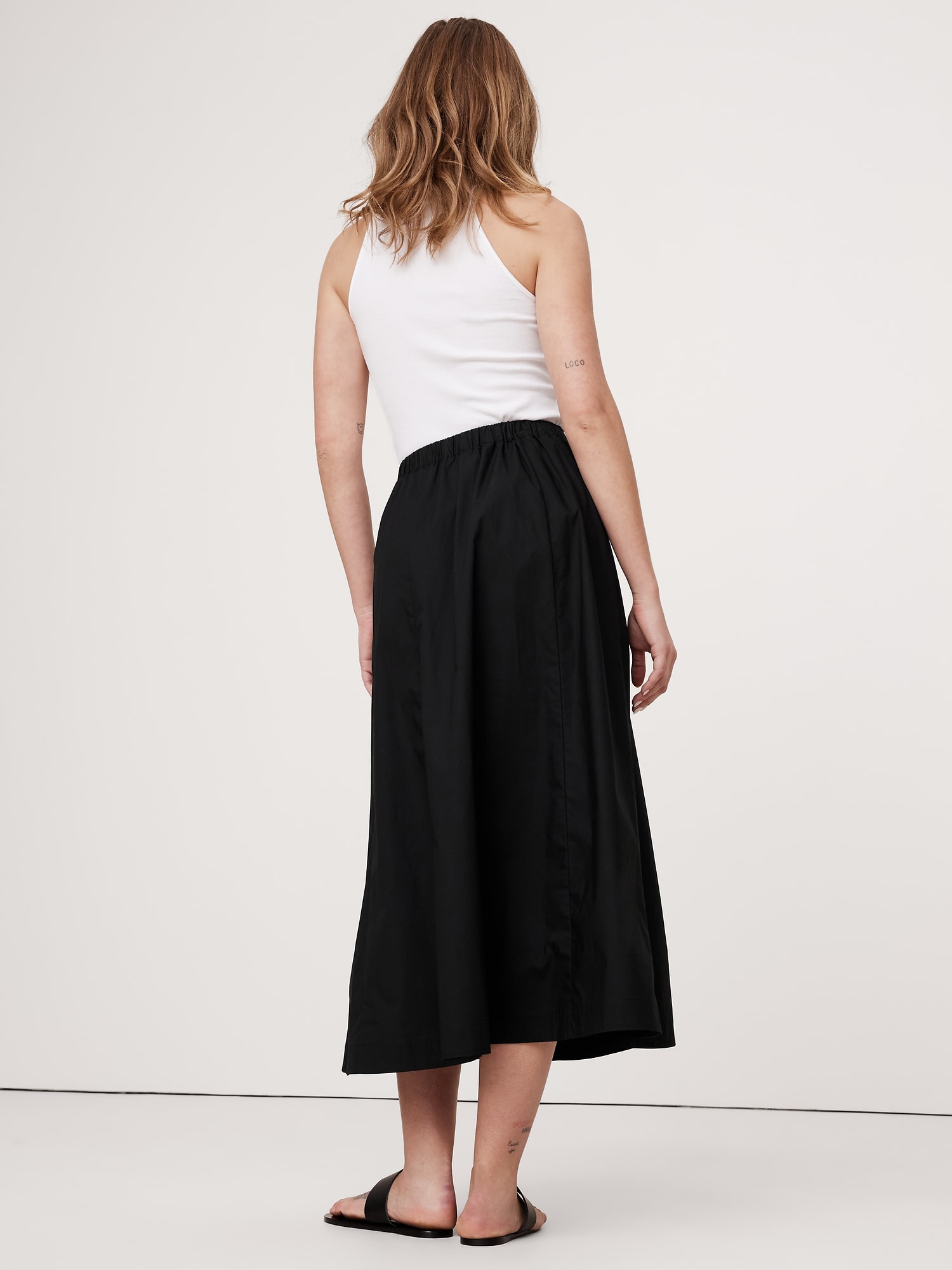 Poplin Button-Down Long Midi Skirt