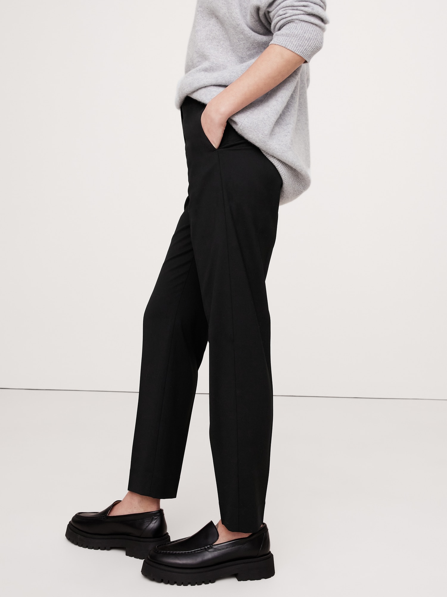 High-Rise Slim Italian Wool Ankle Pant