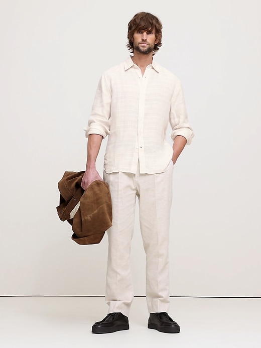Standard-Fit Texture-Stripe Linen Shirt | Banana Republic