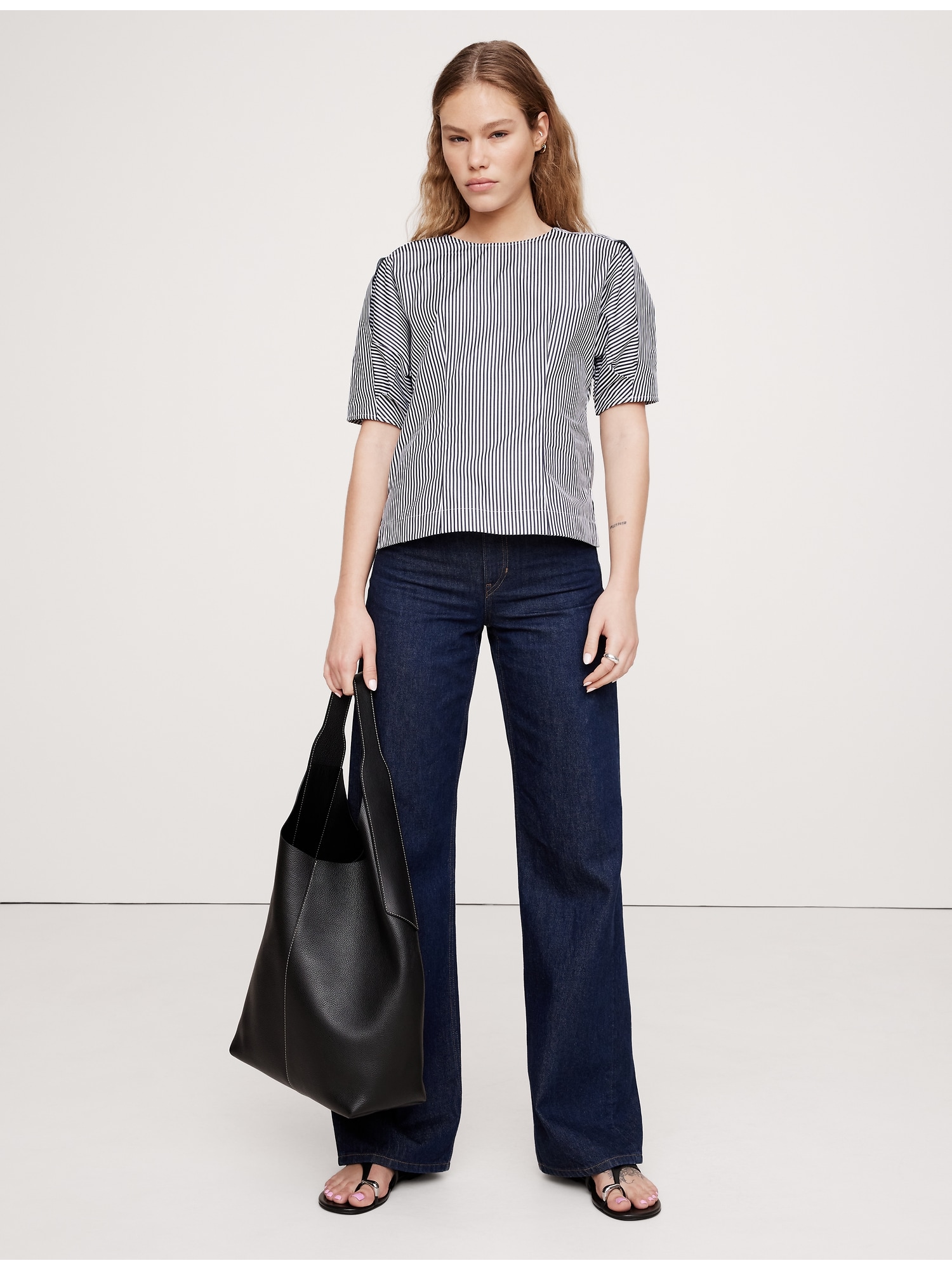 Puff-Sleeve Poplin Top