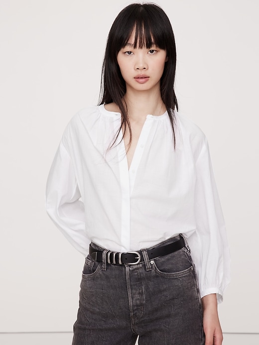 トップス TODAYFUL Piping Shirring Blouse Cotton Voile Shirred Blouse | Banana Republic