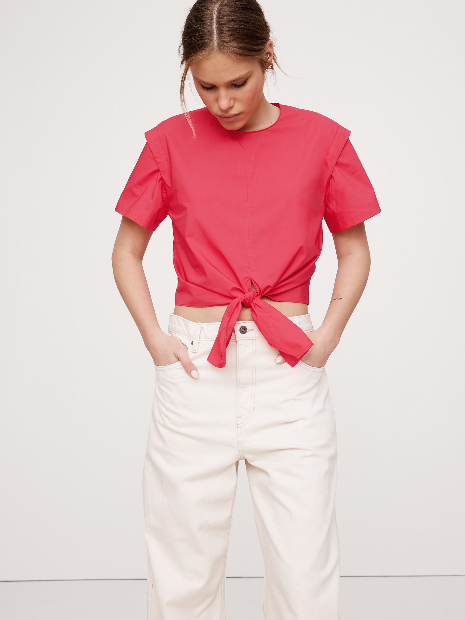 Poplin Tie-Front Top