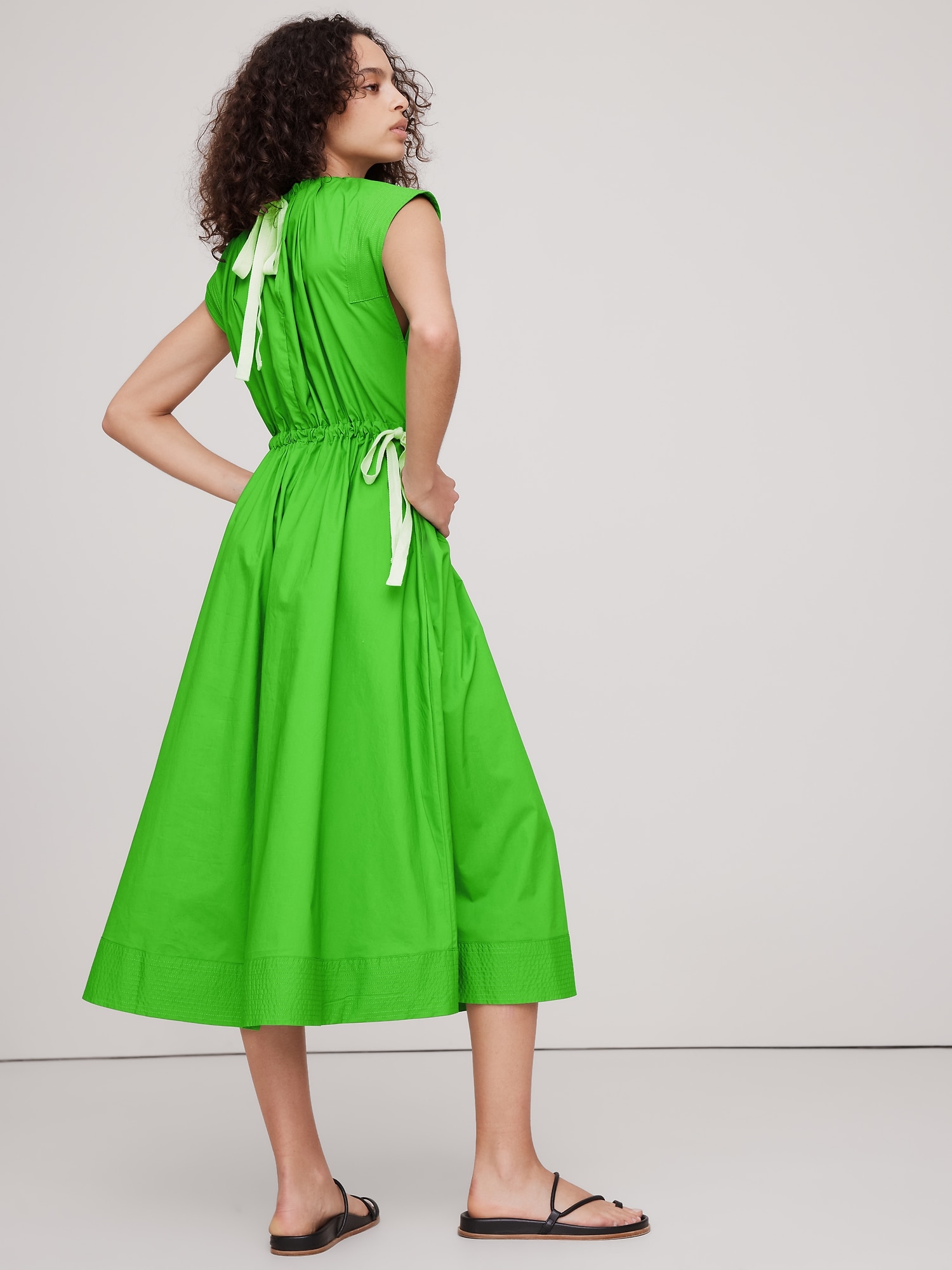 Poplin Tie-Waist Midi Dress