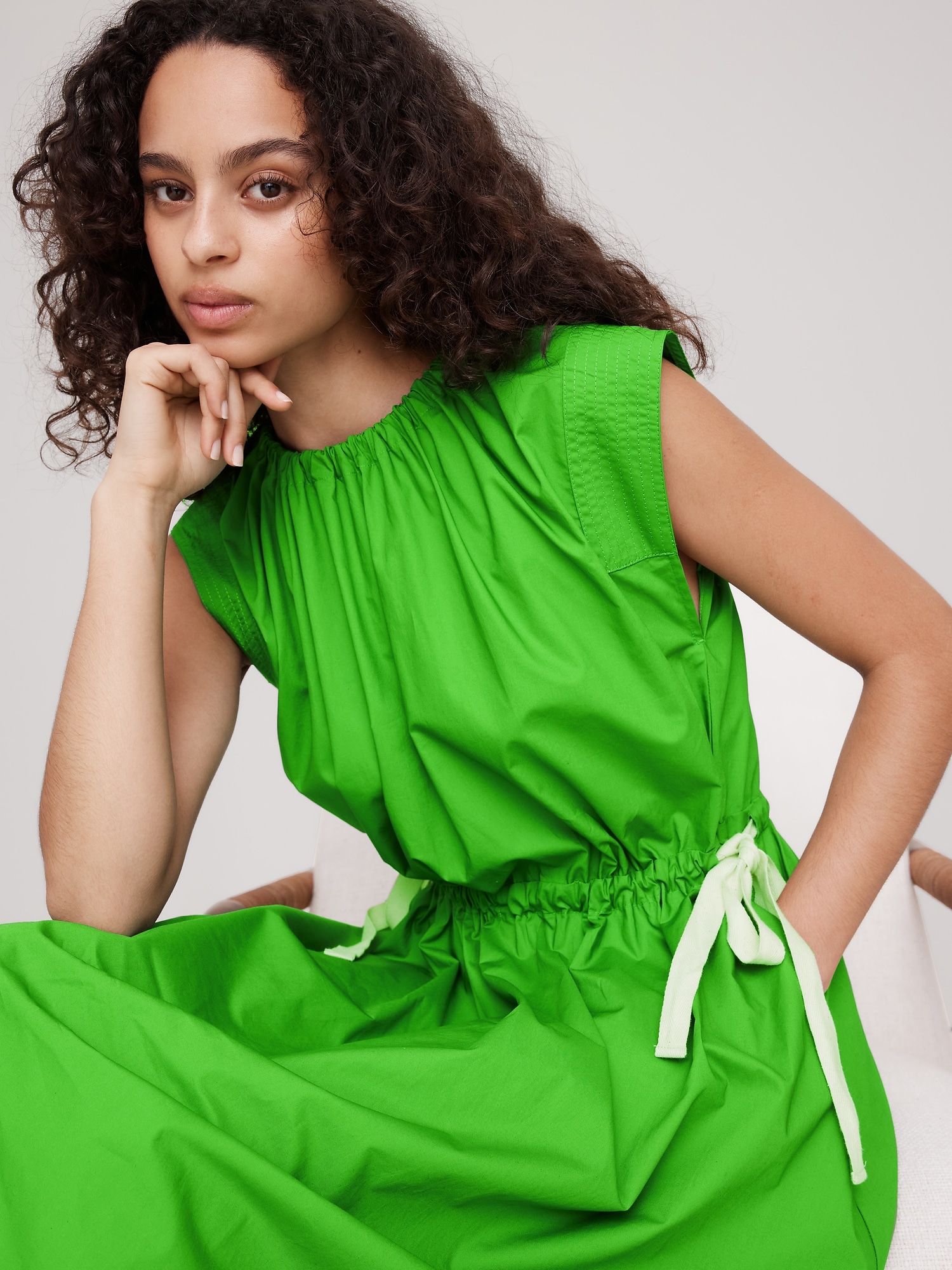 Poplin Tie-Waist Midi Dress