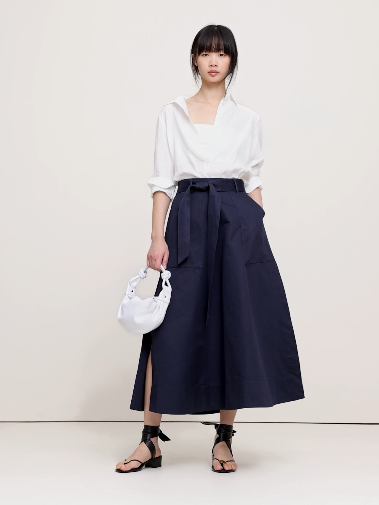 Image number 2 showing, Cotton Sateen Side-Slit Long Midi Skirt