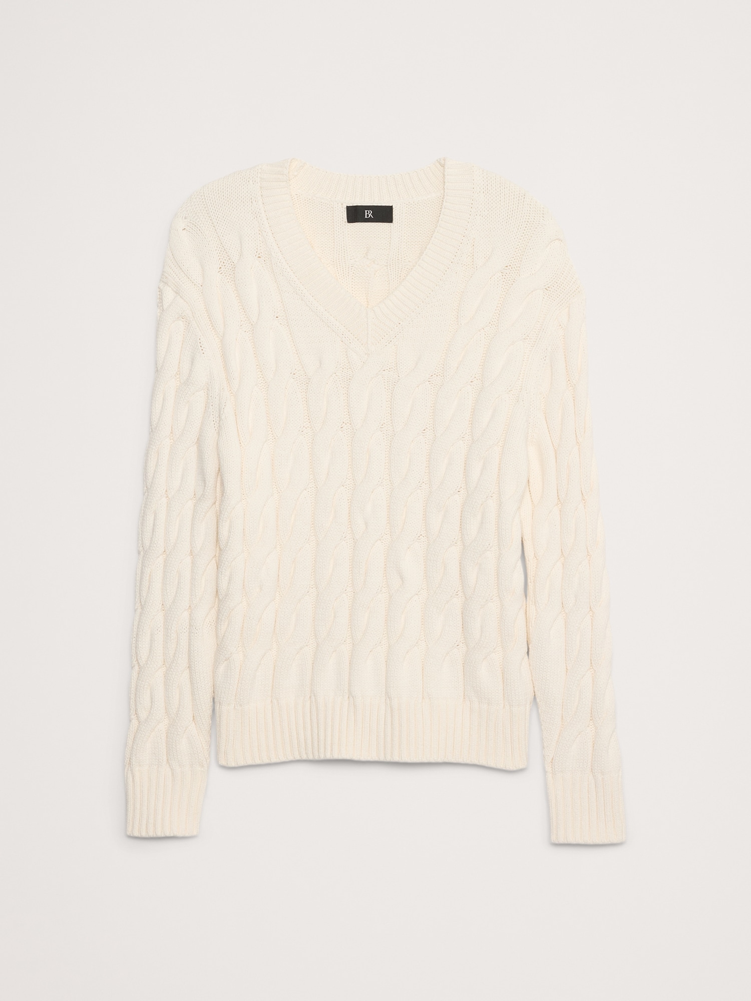 Relaxed Cable-Knit Cotton-Blend V-Neck Sweater