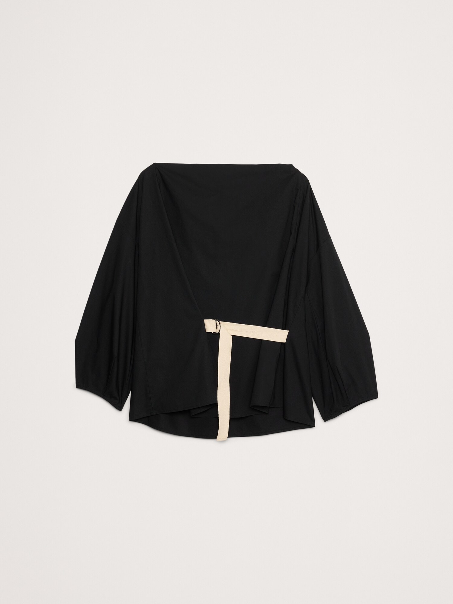 Reversible Poplin Cowl-Neck Tie-Waist Top