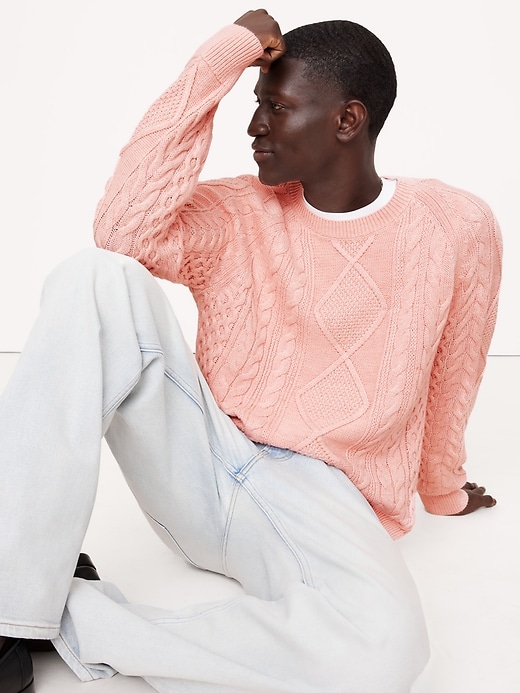 Cotton-Linen Cable-Knit Sweater Banana Republic