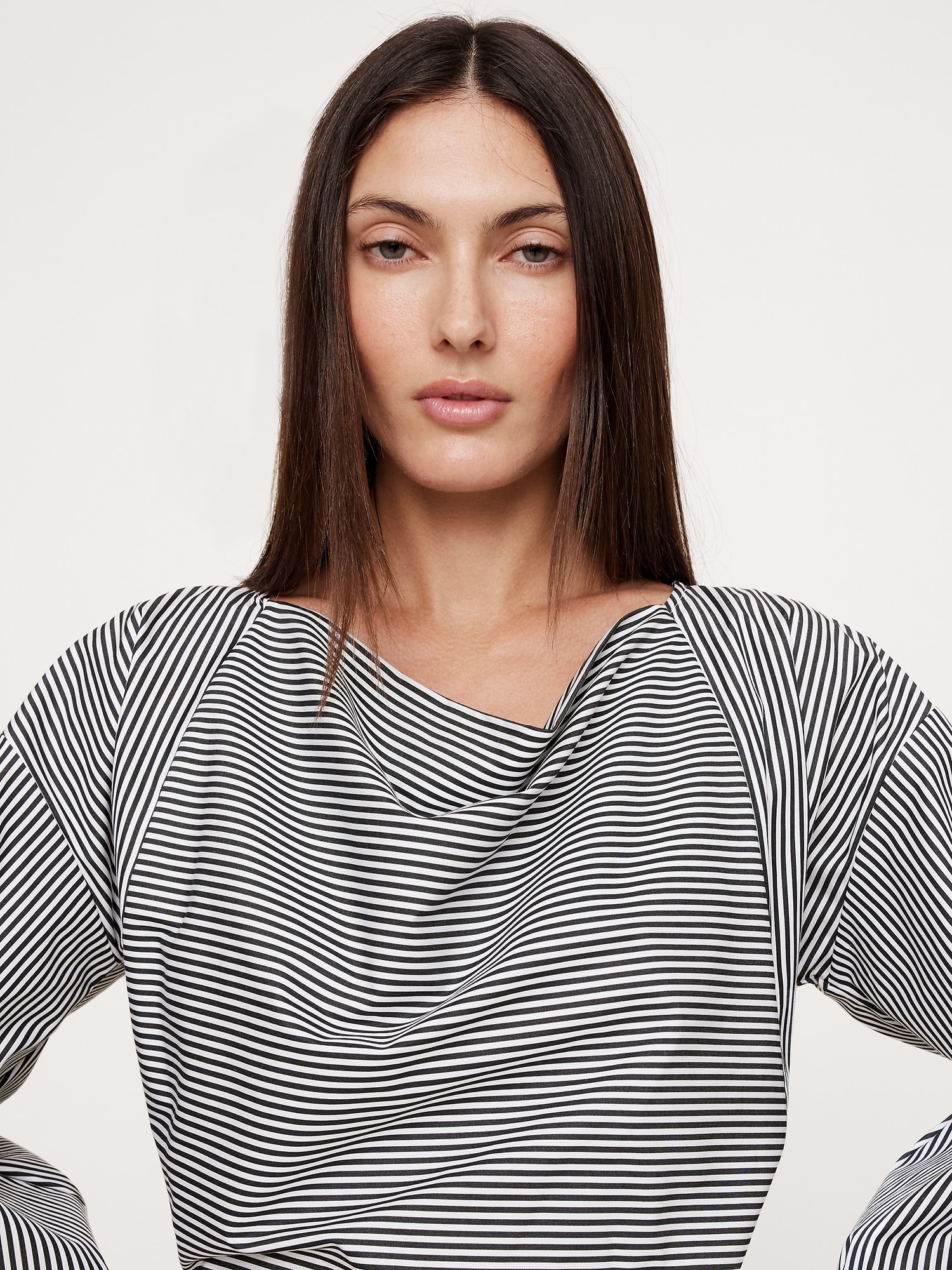 Poplin Cowl-Neck Tie-Waist Top