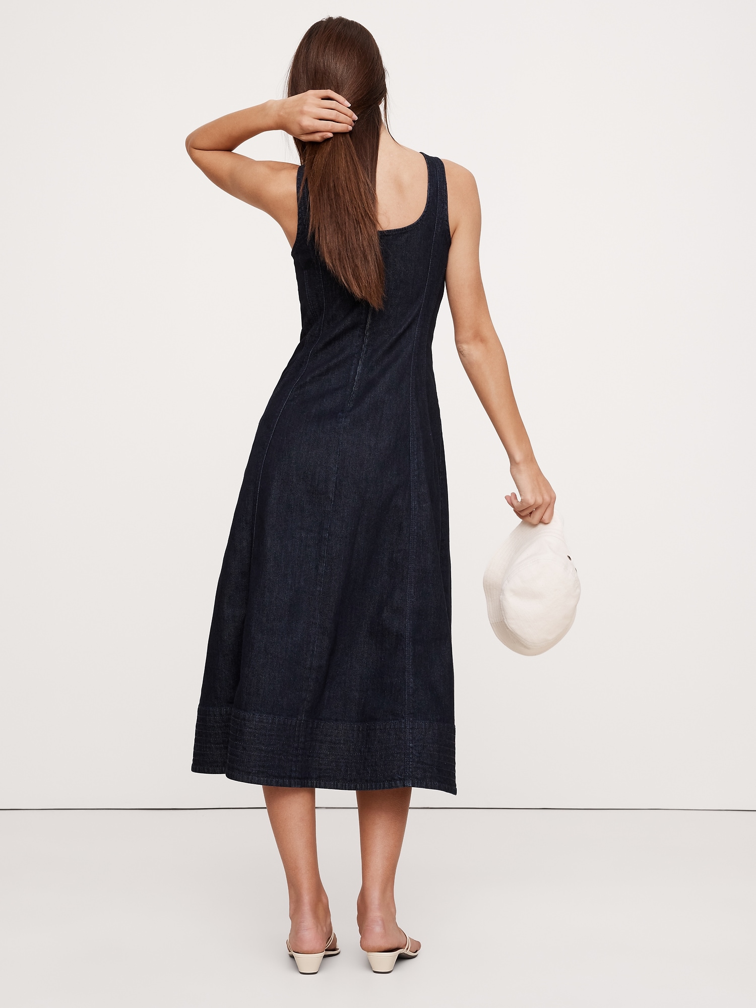 Denim Scoop-Neck Midi Dress