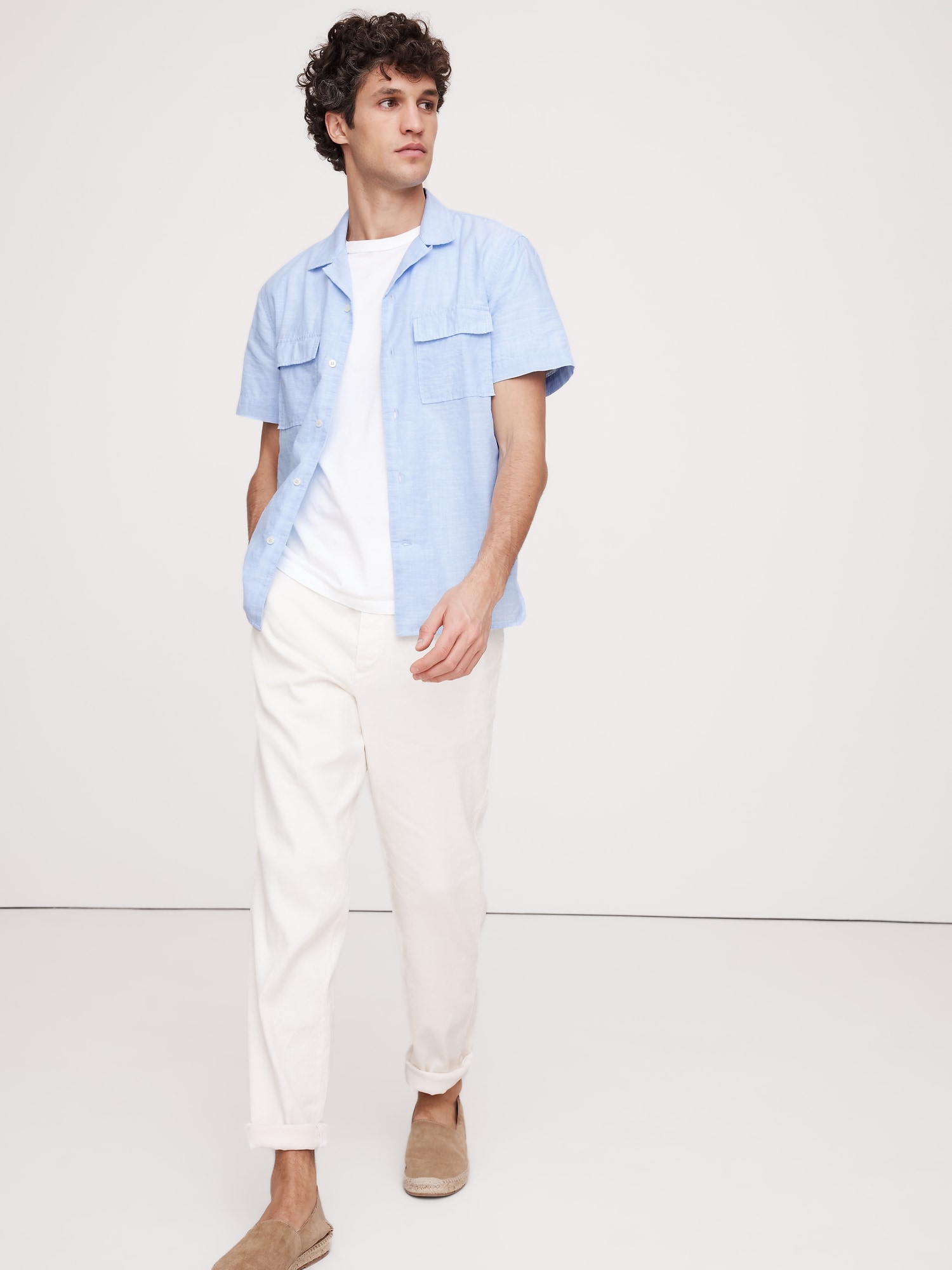 Standard-Fit Lightweight Cotton Resort Shirt - Blue