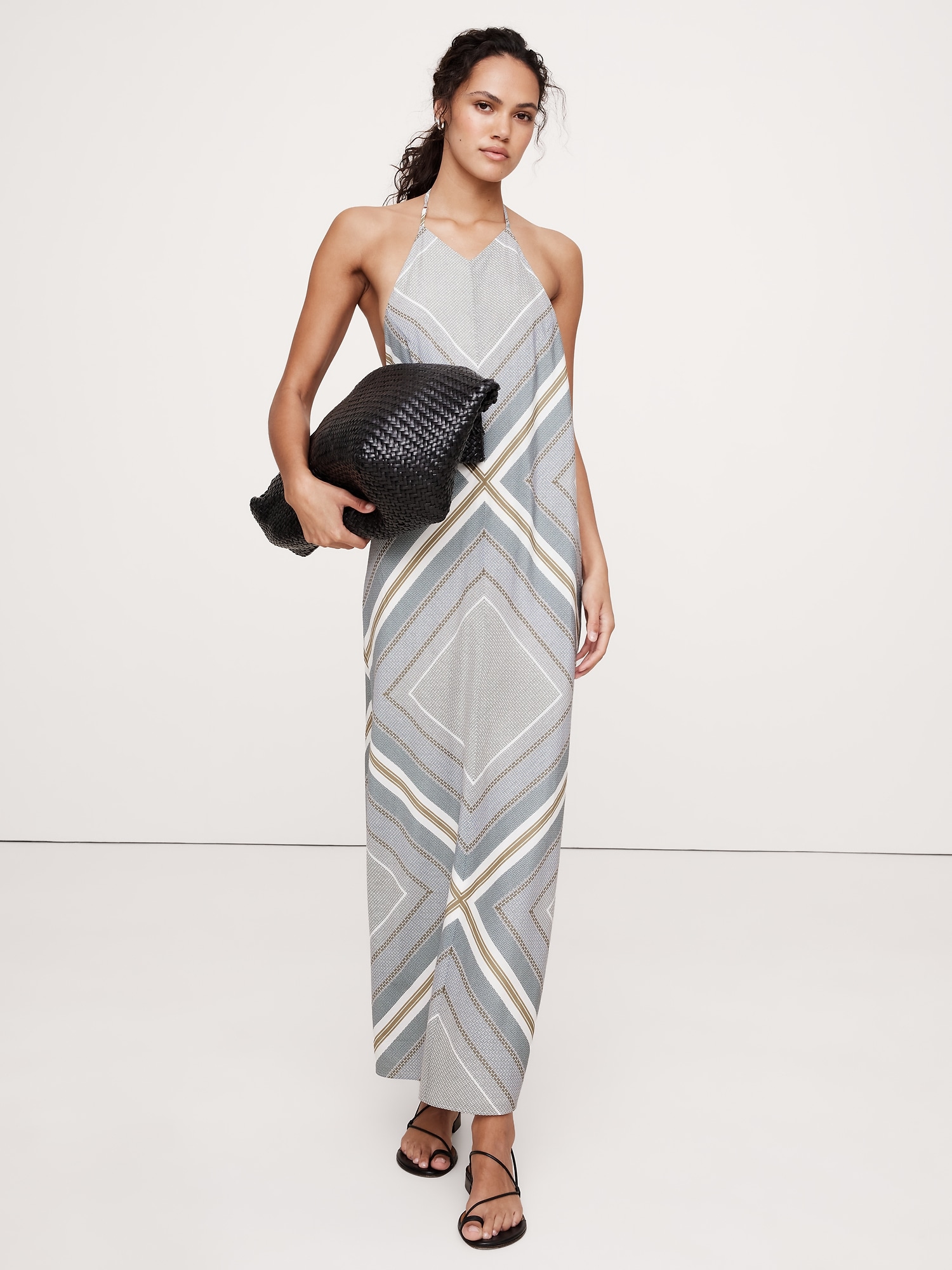 Cotton-Silk Halter Maxi Dress