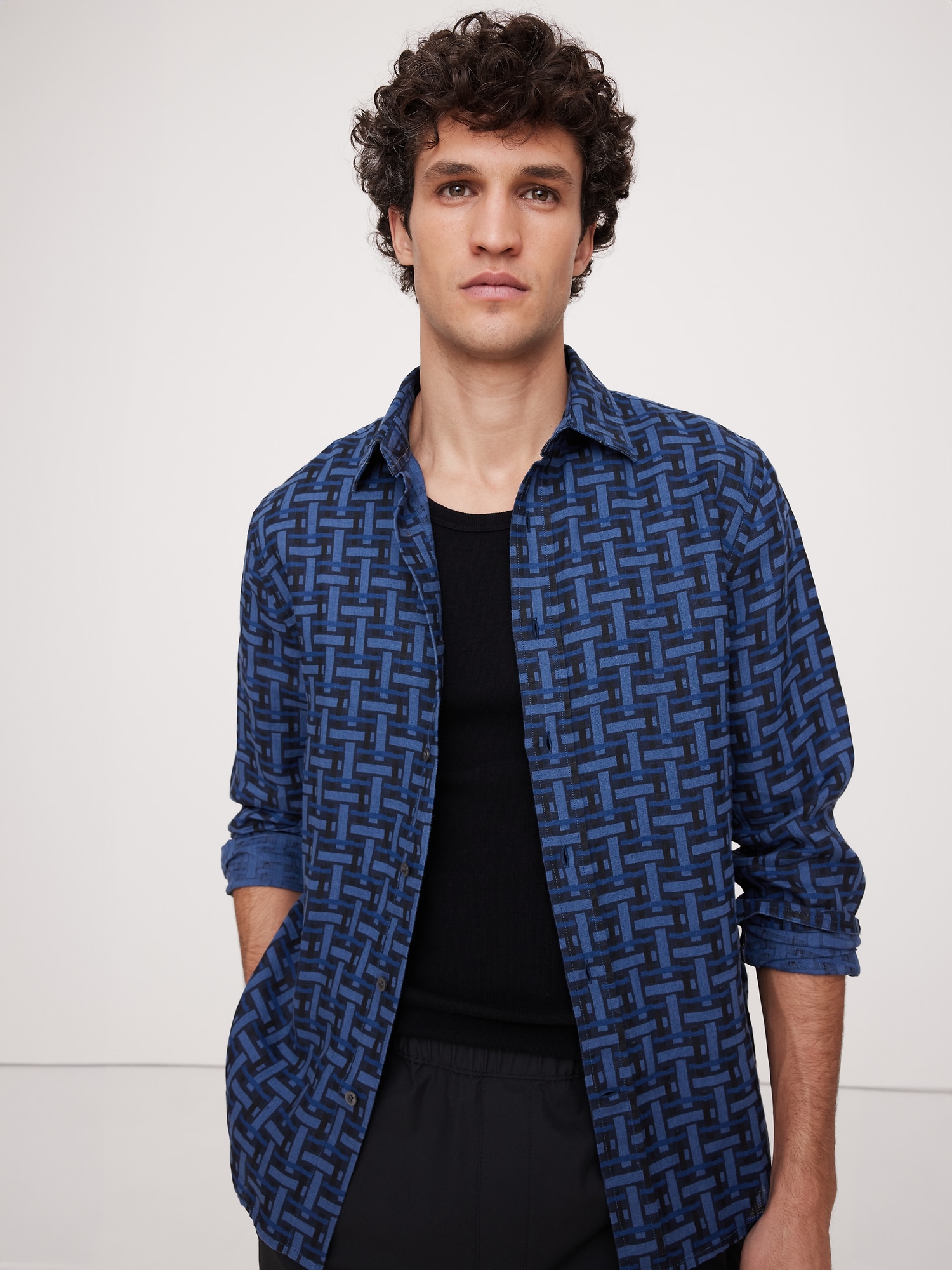 Chemise à coupe standard en lin - Bleu