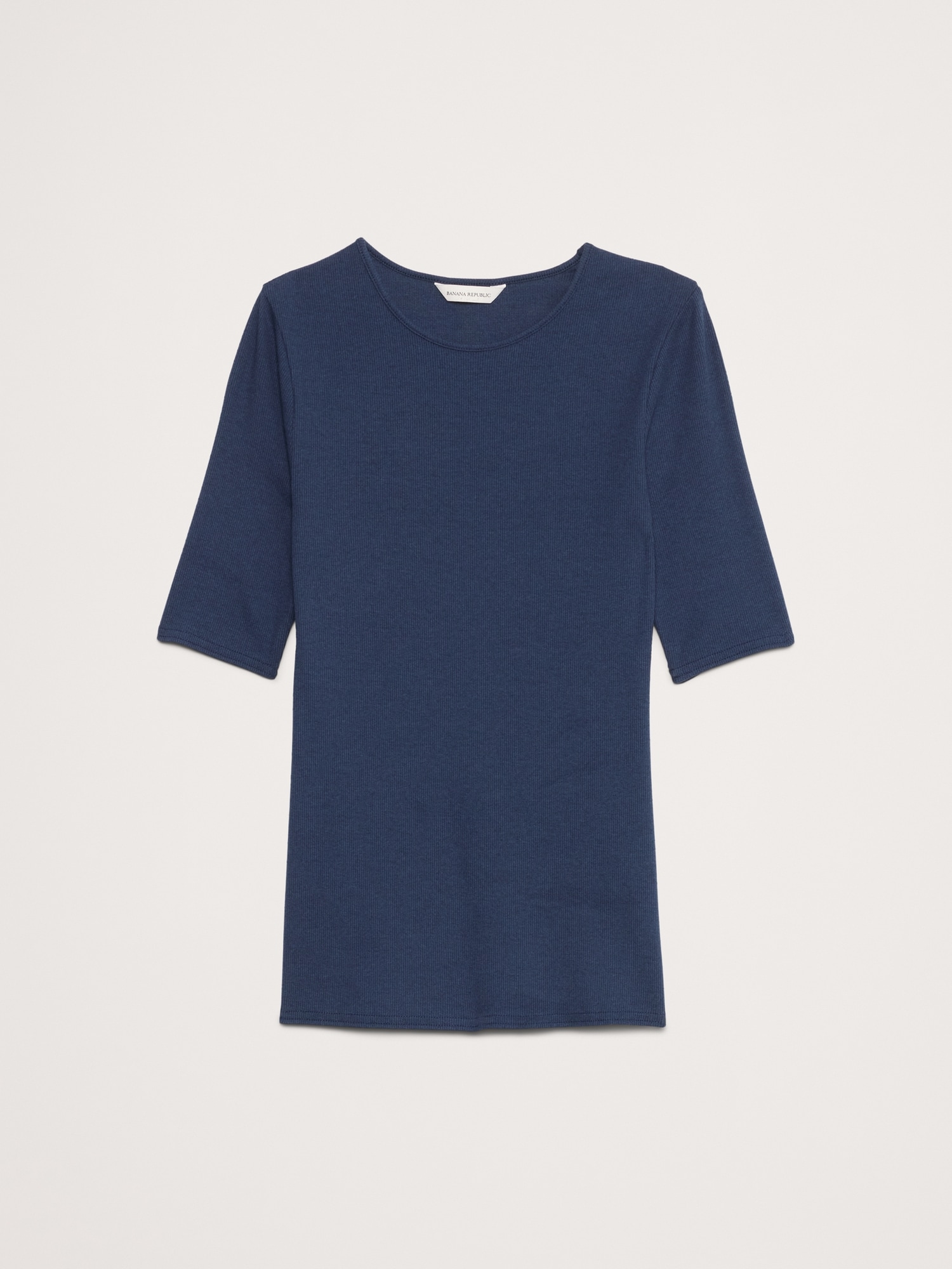 Ribbed Elbow-Sleeve T-Shirt