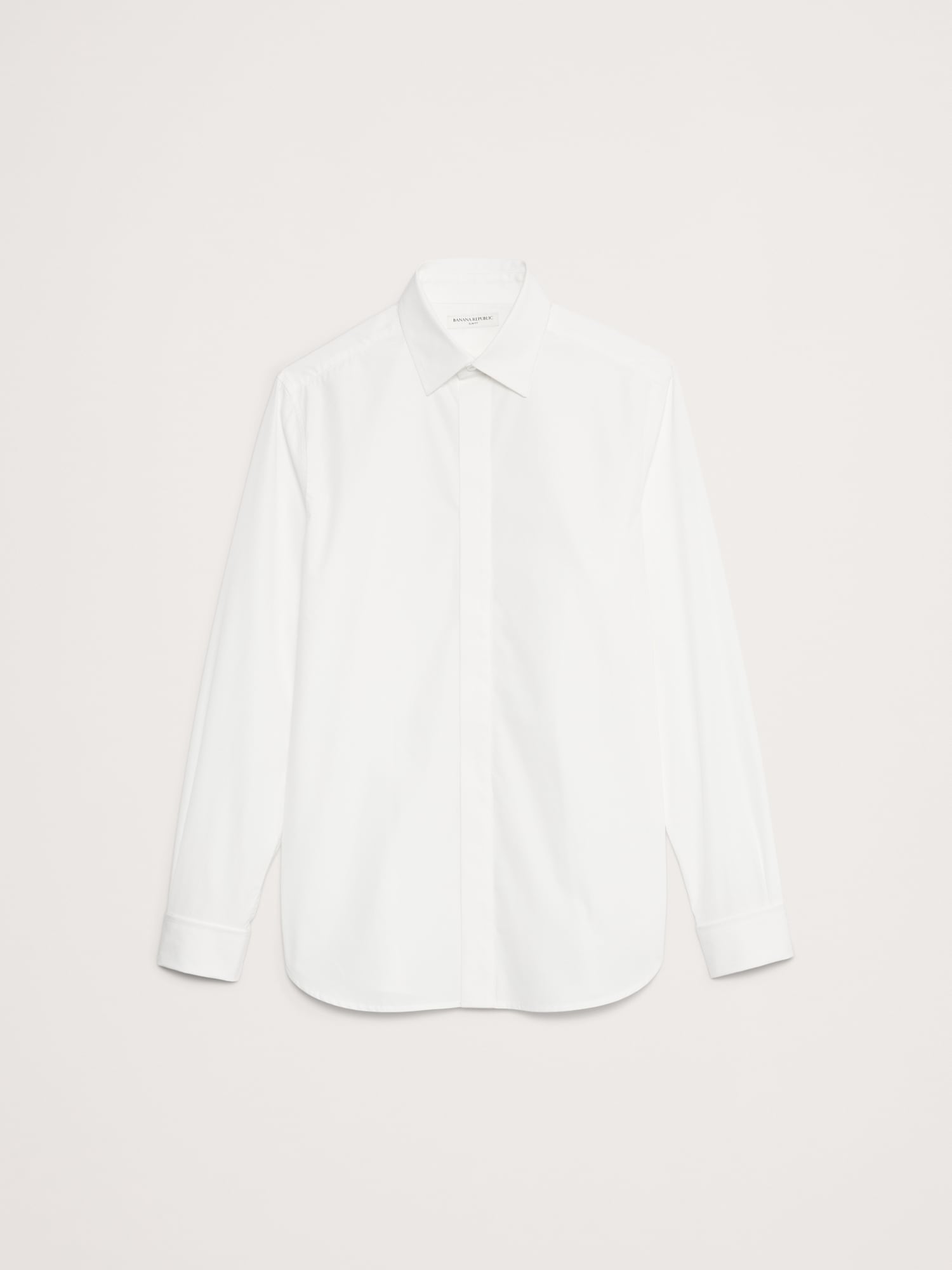 Slim-Fit Poplin Tuxedo Shirt with Spread Collar